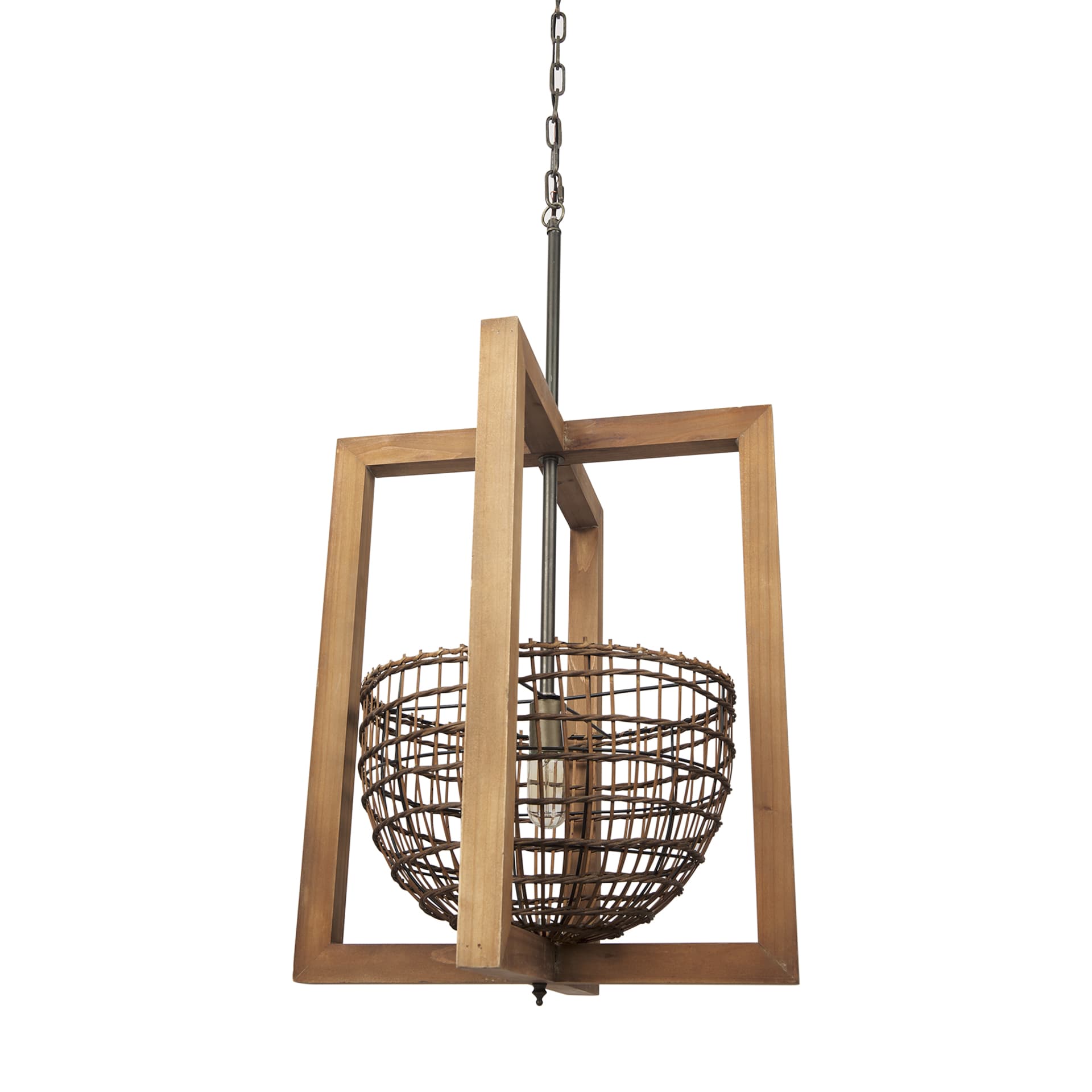 Kiley Warm Wood Basket Lantern Pendant Light — product photograph