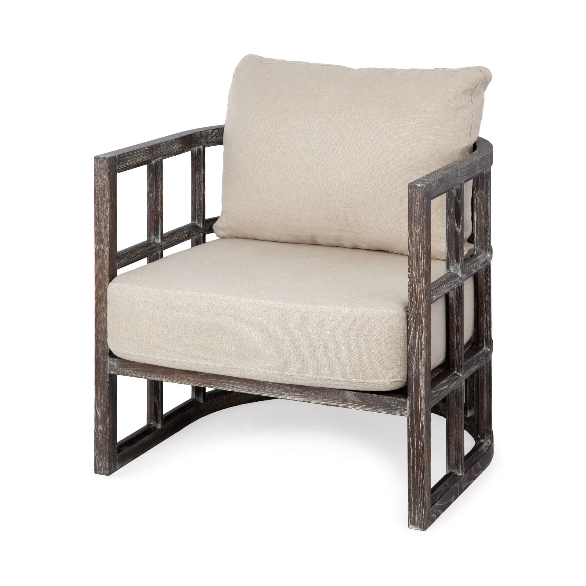 Skylar I Cream Fabric Covered Cushioned Demi-Lune Wooden Frame Accent Chair — product photograph