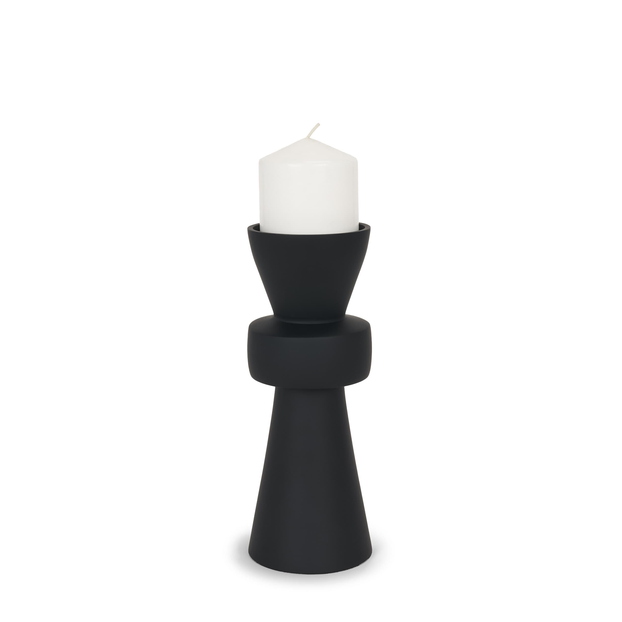Odilia Small Smooth Matte Black Metal Geometric Pillar Candle Holder — product photograph