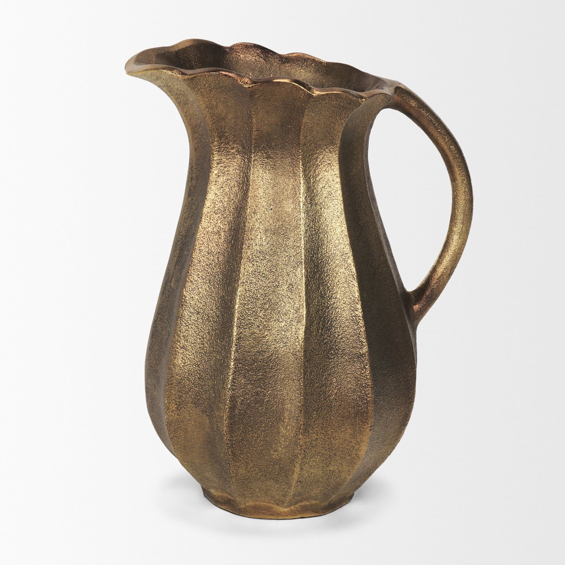 Anya Antiqued Brass Scalloped Petal Cast Metal Jug — product photograph