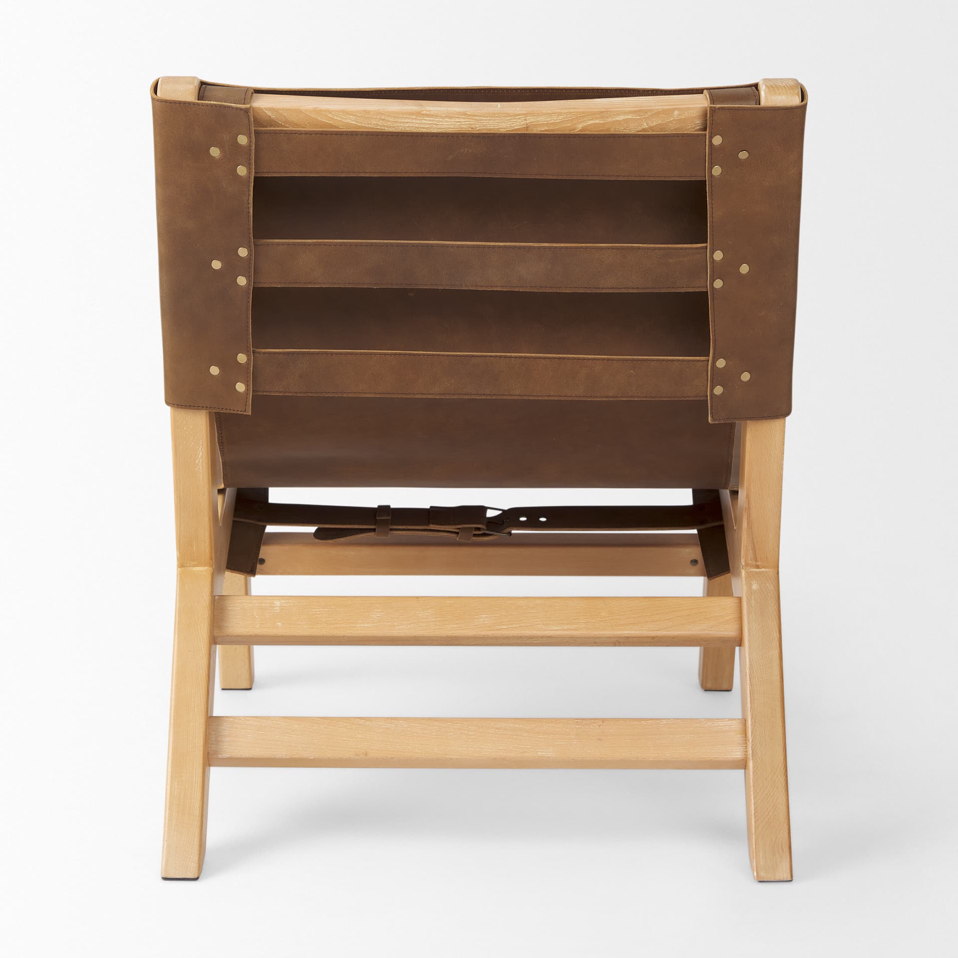 Elodie 24.4L x 33.9W x 30.7H Brown Leather W/Natural Beech Wood Frame Accent Chair — product photograph