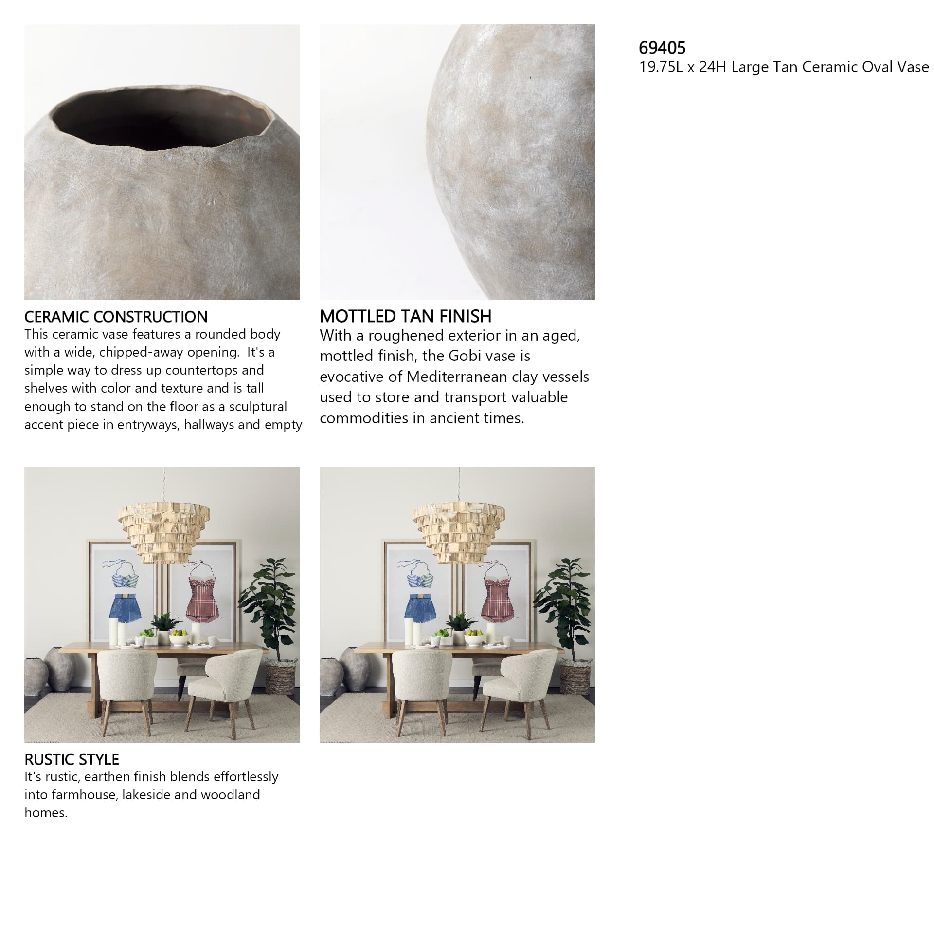 Gobi 19.75L x 24H Large Tan Ceramic Oval Vase — in a styled room