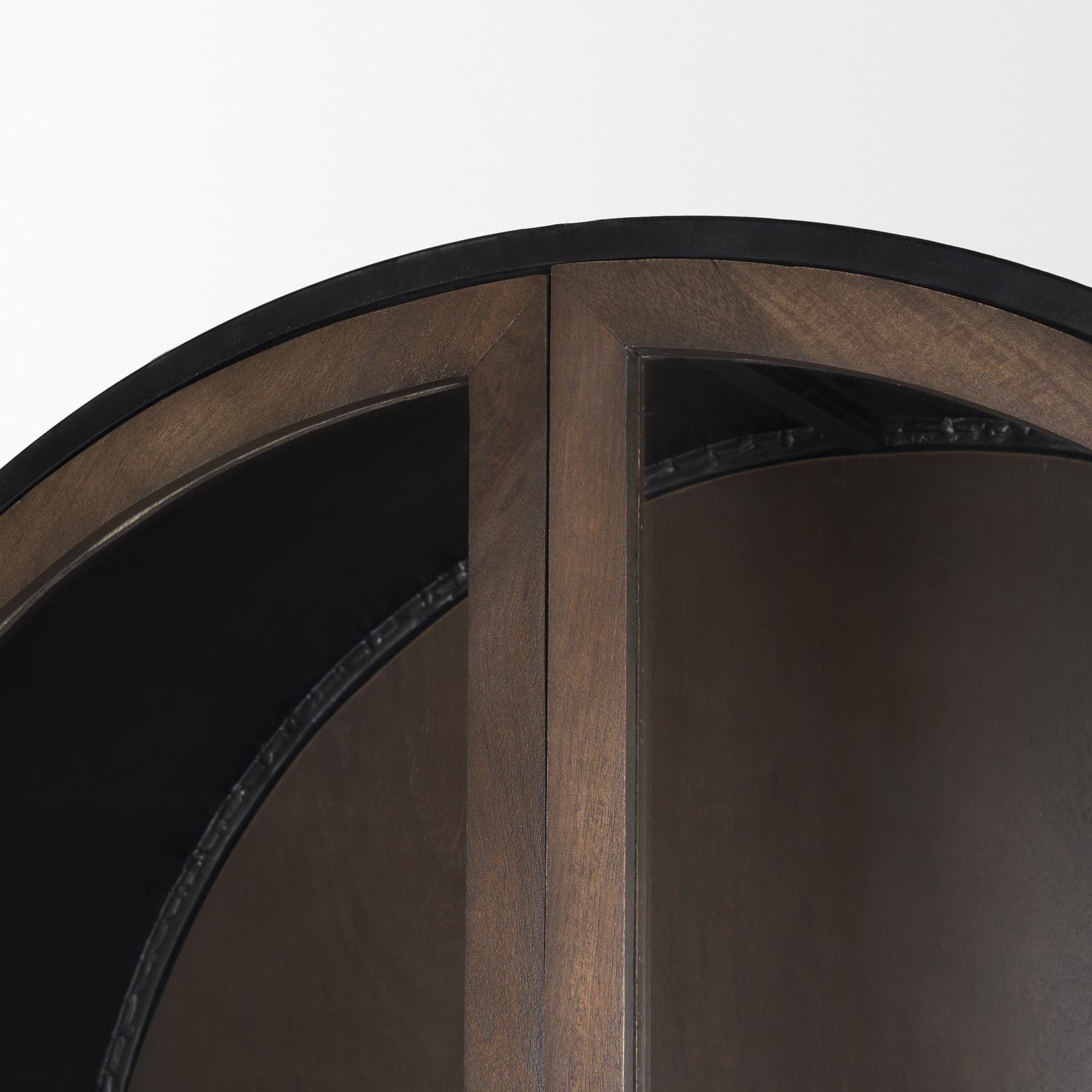 Sloan 42W x 80H Dark Brown Wood W/Black Metal Arched Curio Cabinet — product photograph