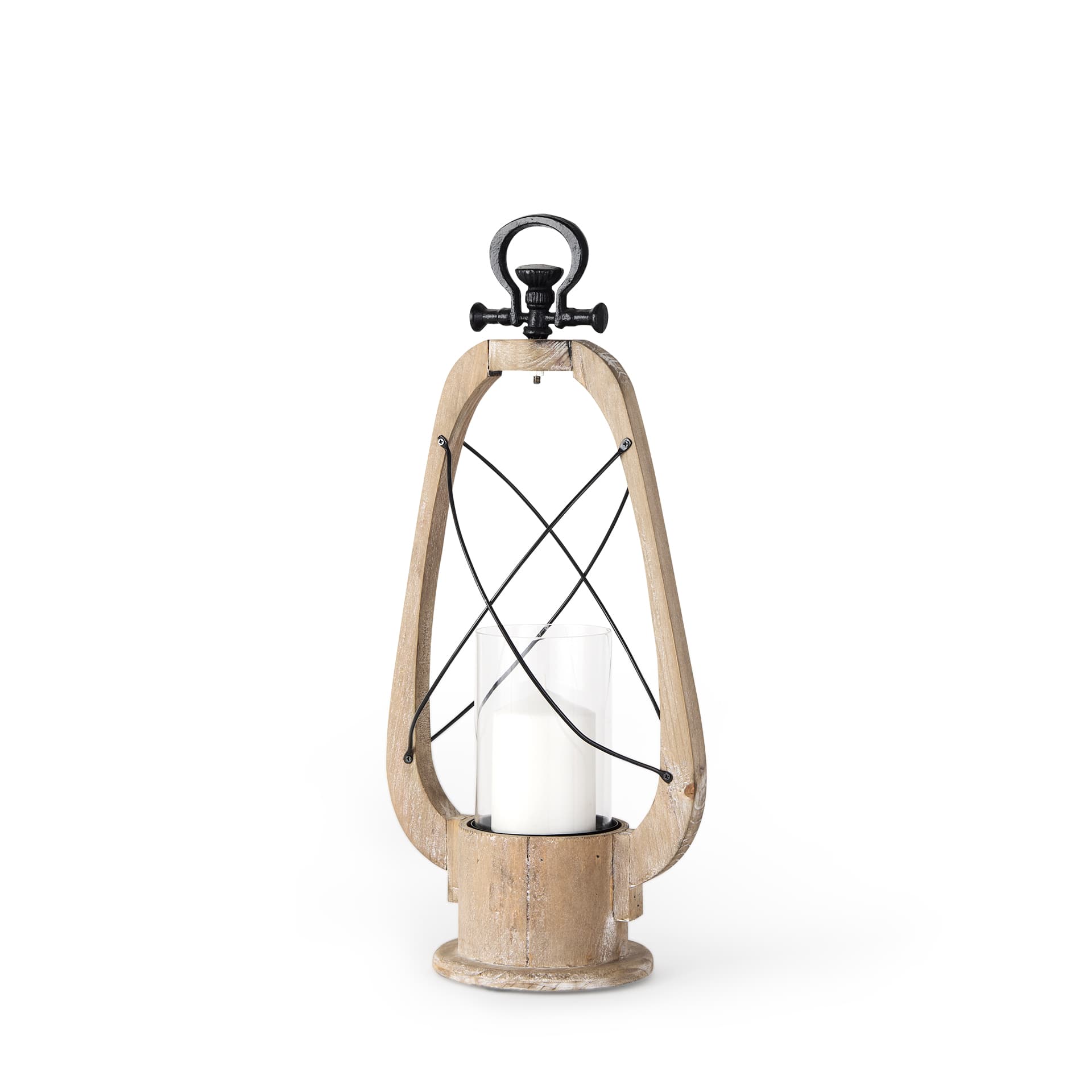 Zain I Small Brown Wooden Vintage Inspired Candle Holder Lantern — product photograph