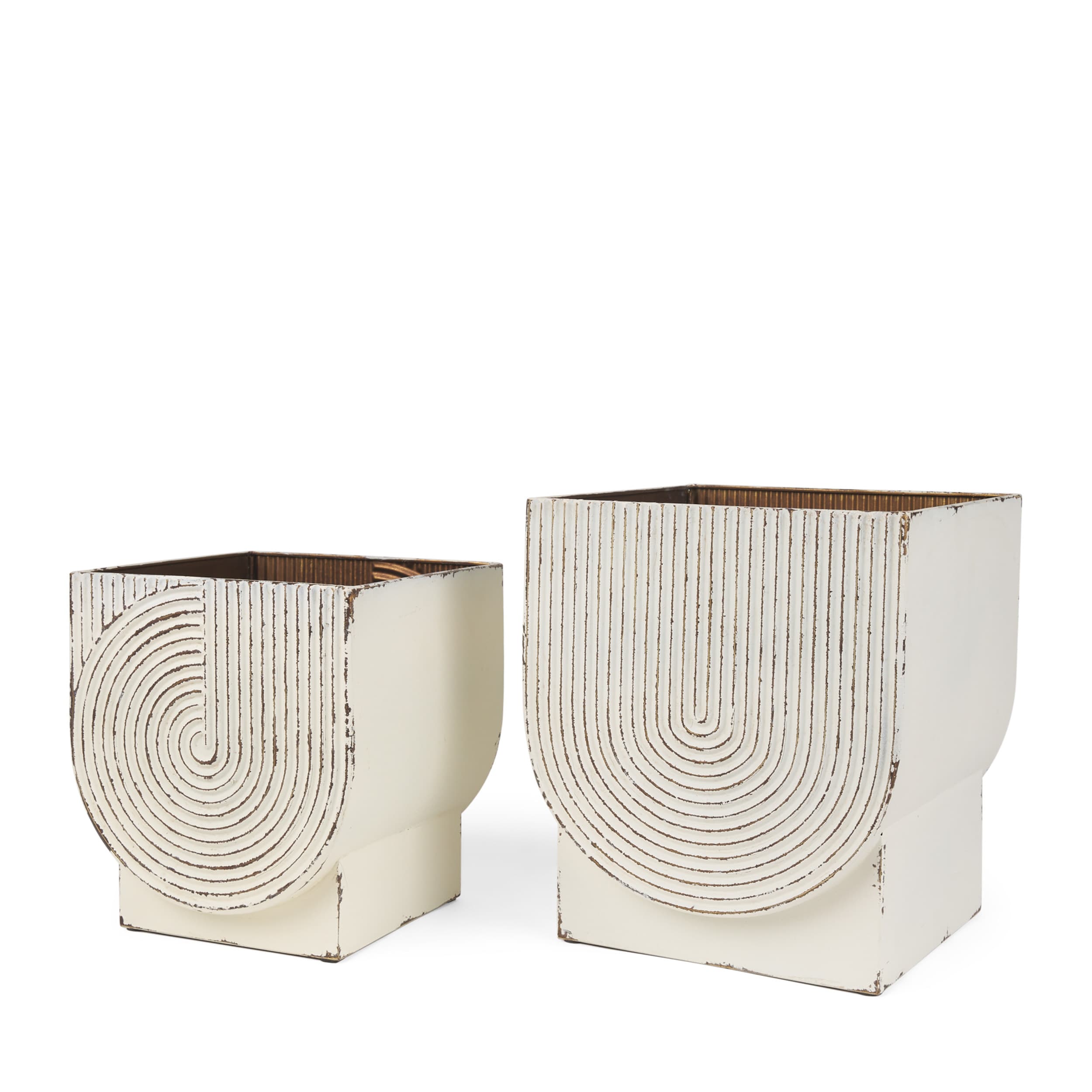 Medina Off White w/ Gold Antiquing Metal Planters (Set of 2) — product photograph