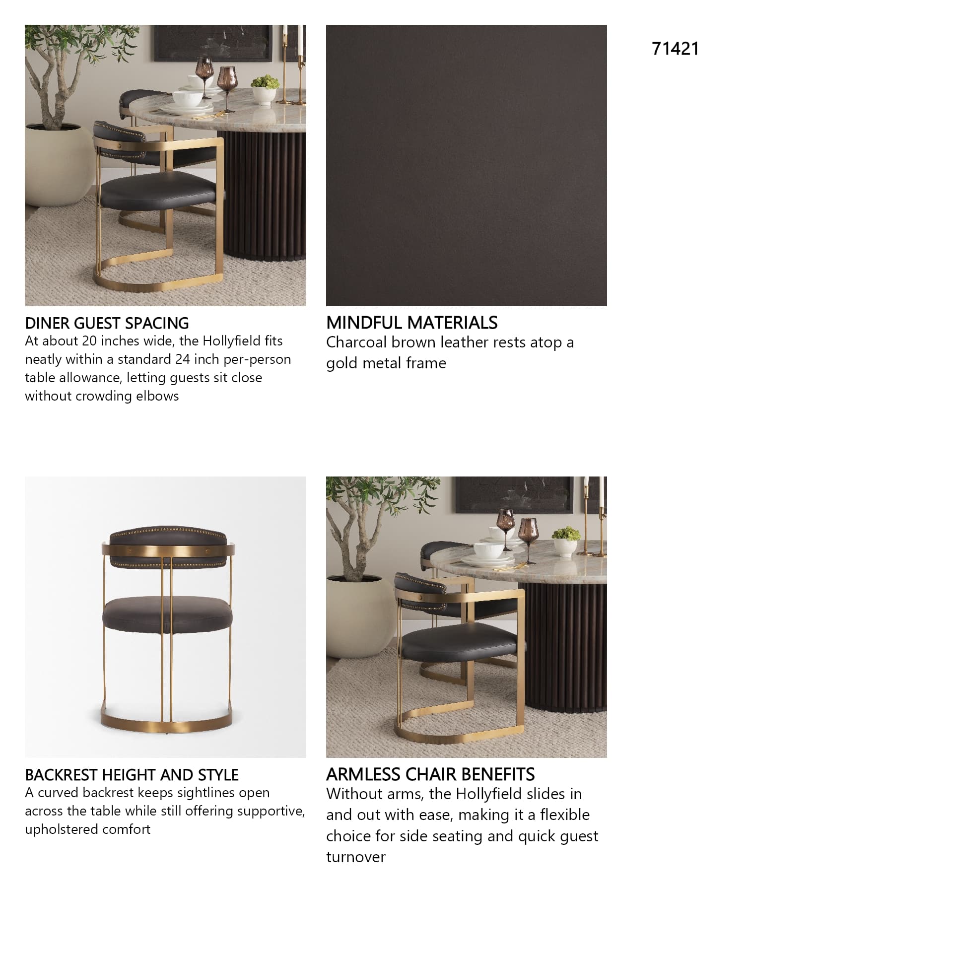 Hollyfield Curved Back Dining Side Chair | Leather w/ Iron — in a styled room