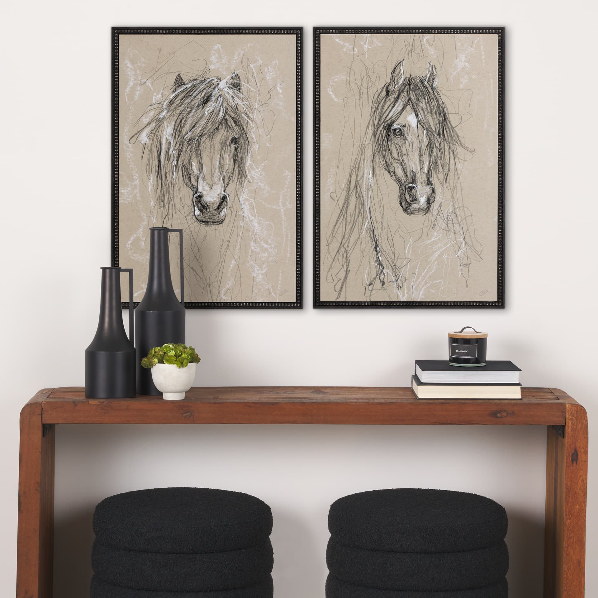 Sketch of Animal VI (Pony) by Mercana Studio Hand Embellished Framed Art Print Matted under Glass — in a styled room