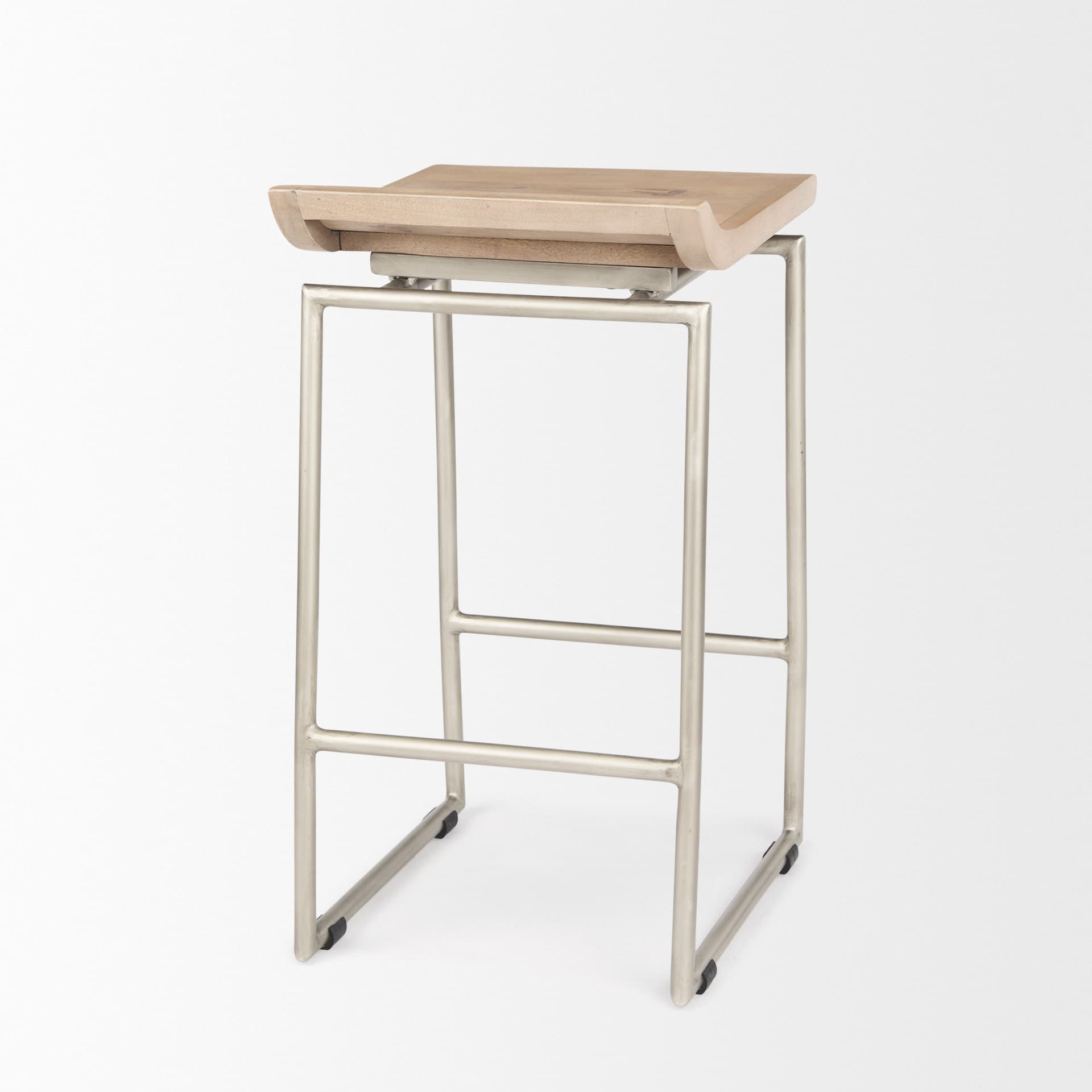 Givens Low Back 26in Seat Counter Stool | Brown Wood w/ Silver Metal — product photograph