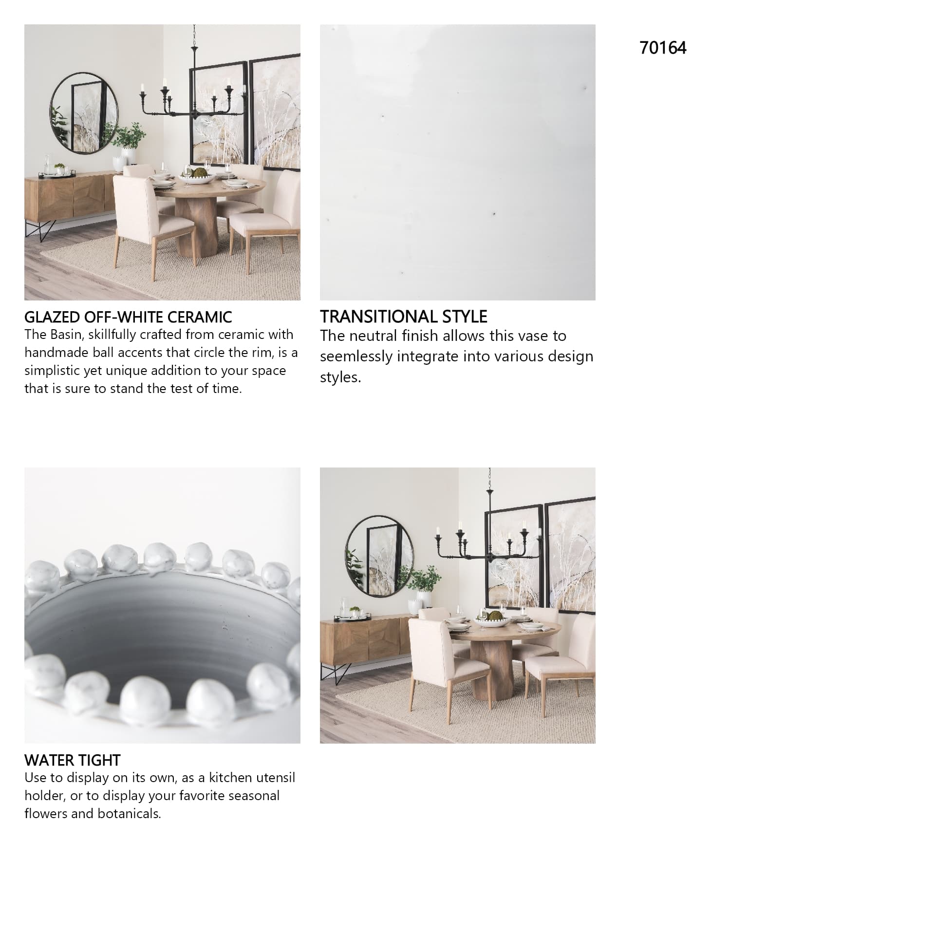 Basin Large Off-White Glazed Vase — in a styled room