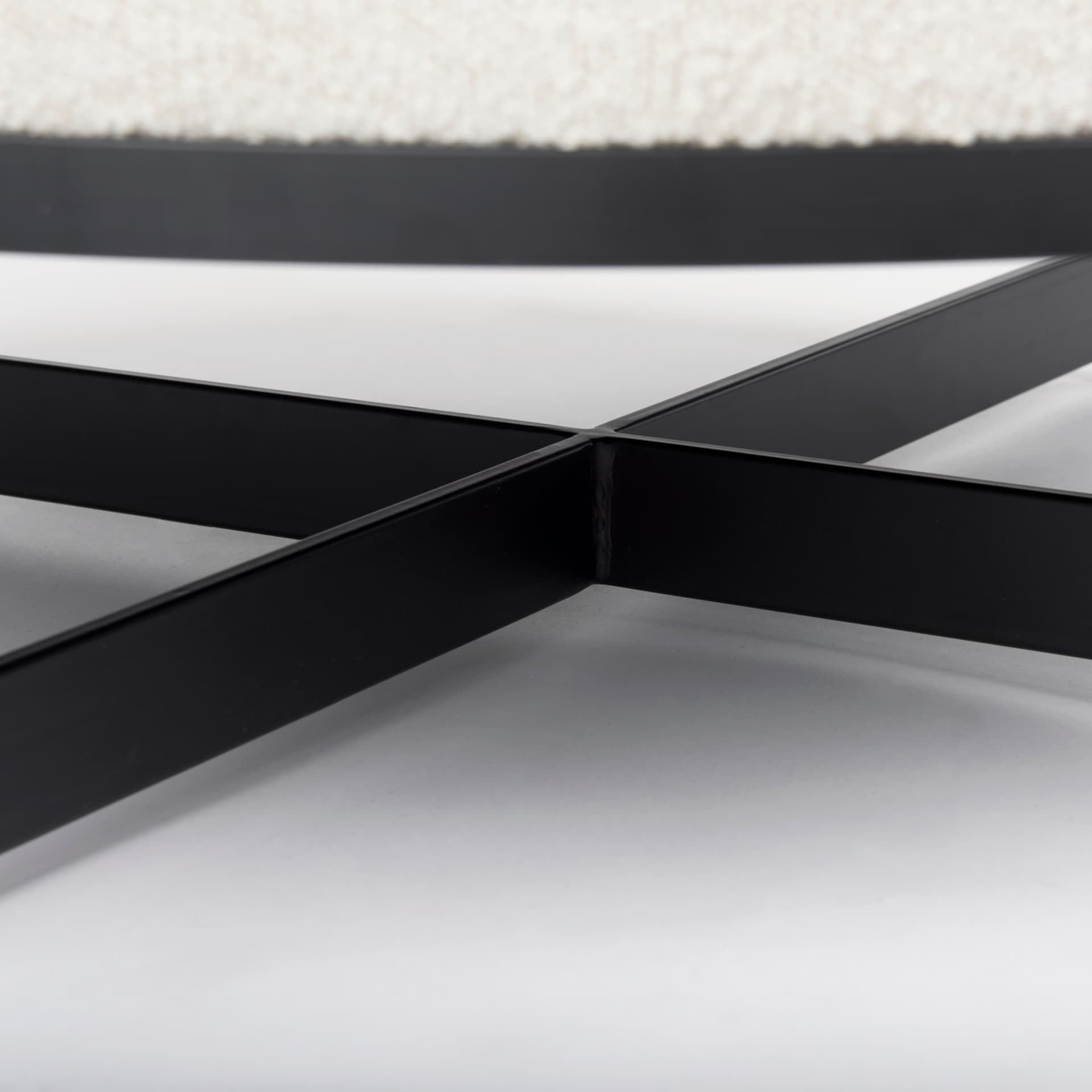 Amelia 35.8L x 35.8W x 17.5H Cream Boucle W/Black Metal Upholstered Ottoman — product photograph