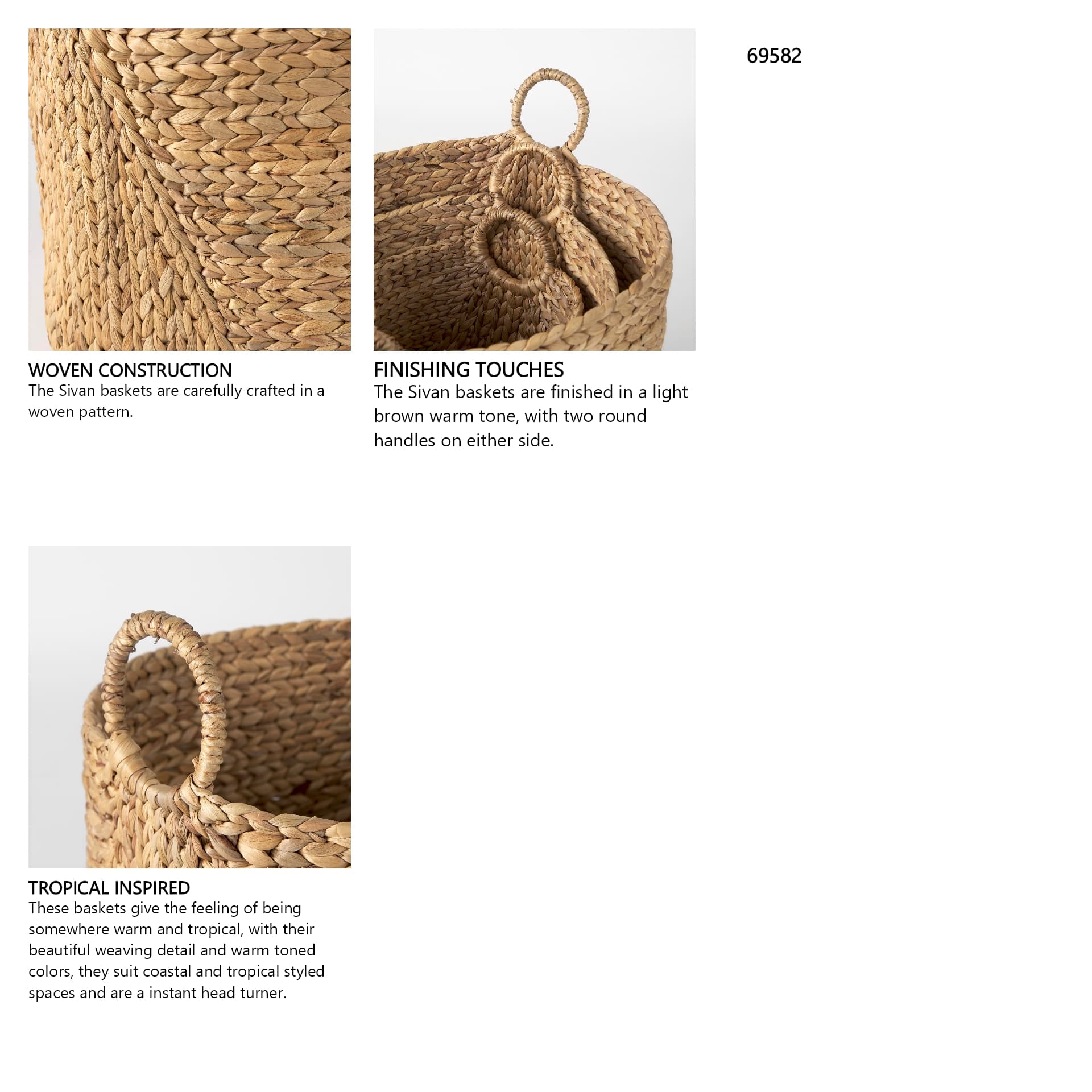 Sivan 19.7L x 19.7W x 23.6H (Set of 3) Light Brown Water Hyacinth Round Basket W/ Handles — in a styled room