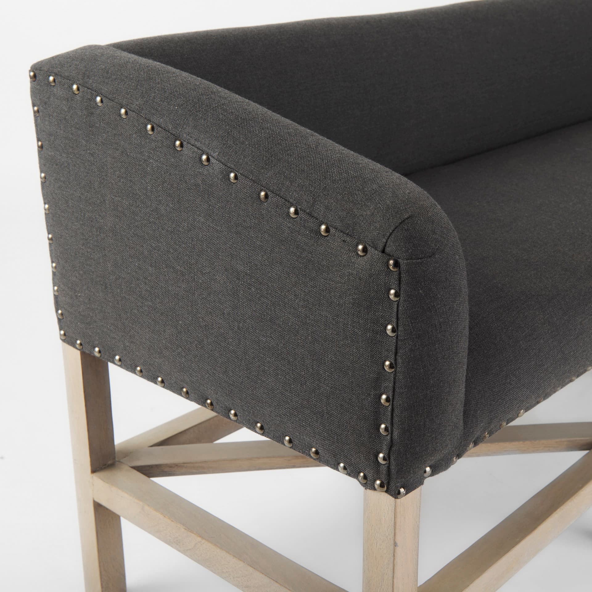 Bergen 60.0L x 19.0W x 25.5H Dark Gray Fabric W/ Light Brown Wooden Base Accent Bench — product photograph