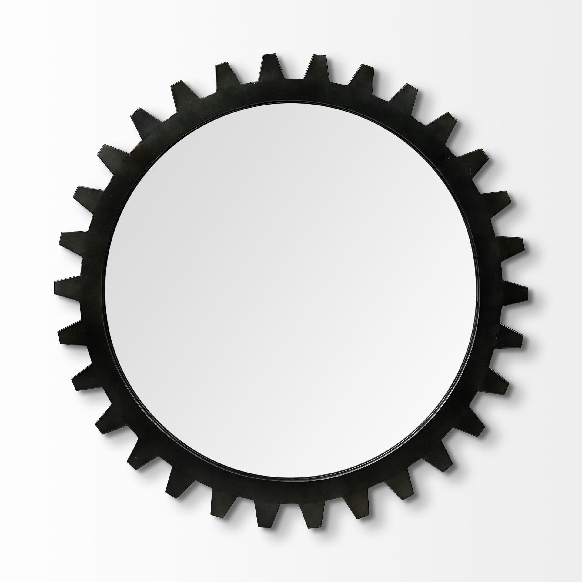 Alloy Cog 37" Round Black Metal Frame Mirror — product photograph