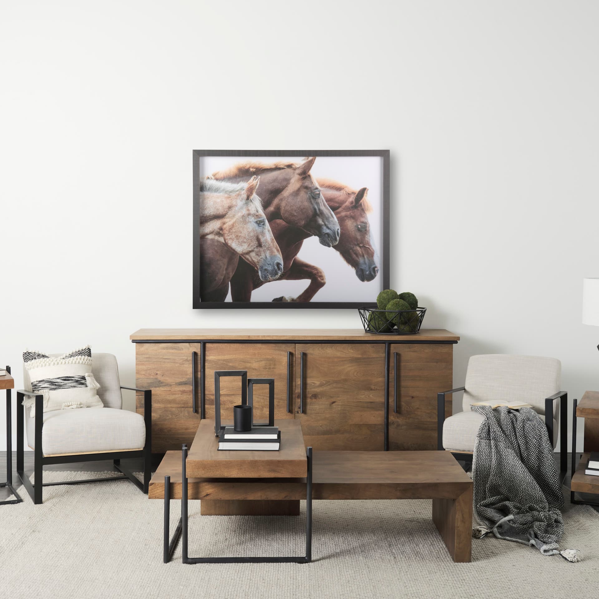Bold Equine - Run by Mercana Studio a Hand Embellished Textured Framed Photo Art Print Matted under — in a styled room