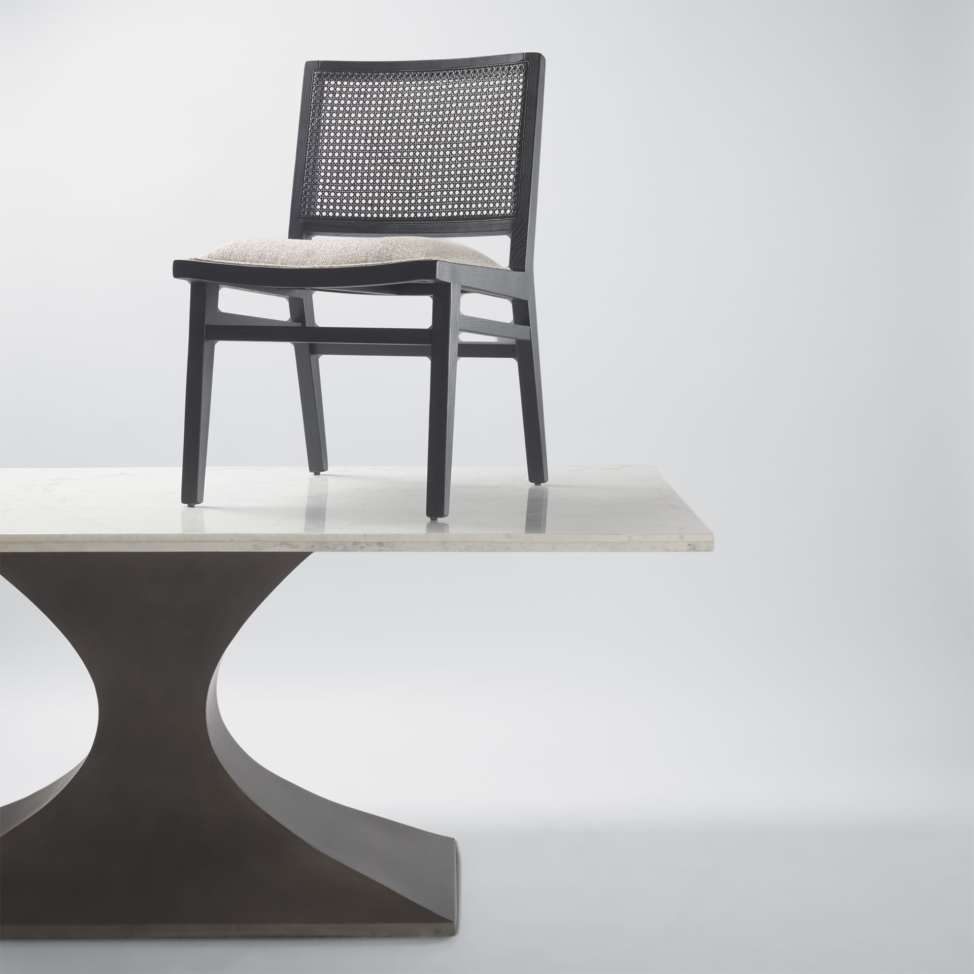 Wynn Cane Back Dining Side Chair | Beige Fabric w/ Black Wood — product photograph