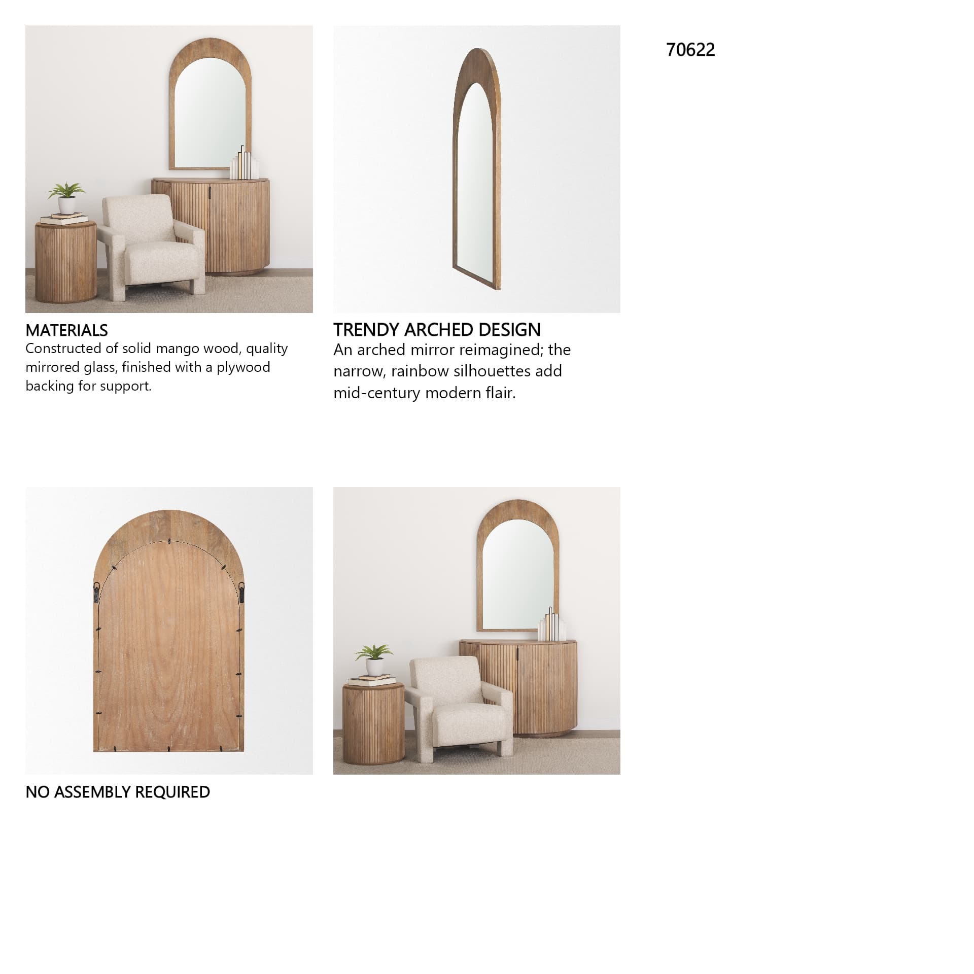 Celeste Light Brown Wood Medium Arched Mirror — in a styled room