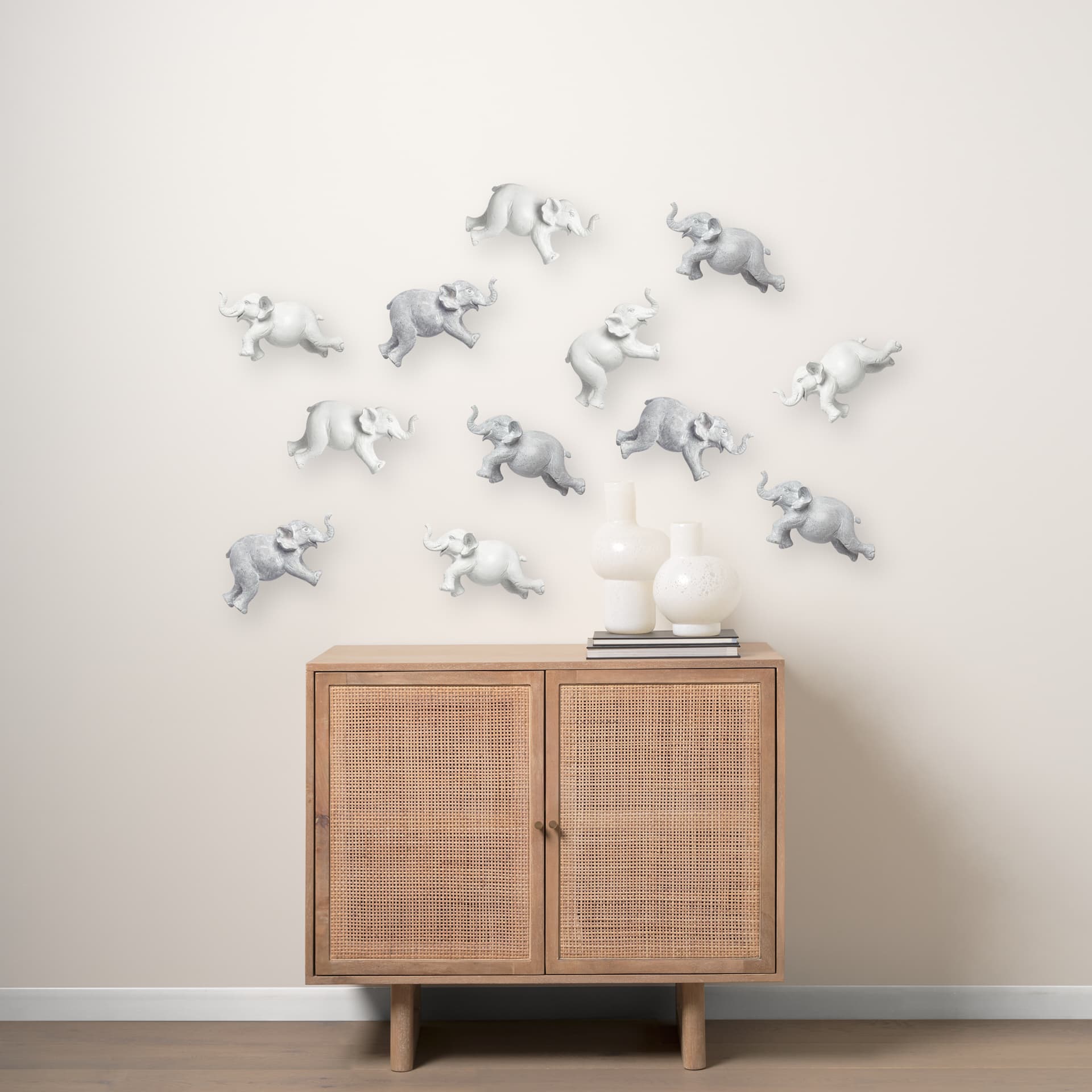 Maynard I Set of 2 Grey Elephant Wall Decorations — in a styled room
