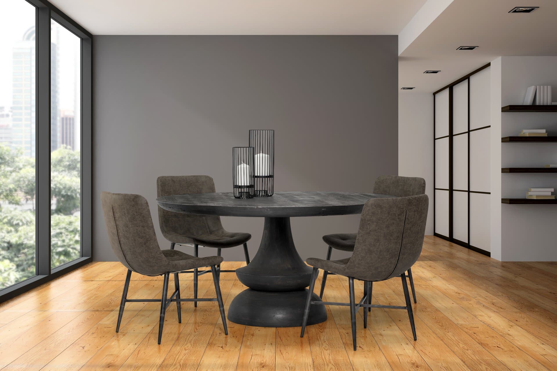 Crossman 60" Round Pedestal Dining Table | Modern | Dark Brown/Gray Wood | Seats 6 — product photograph