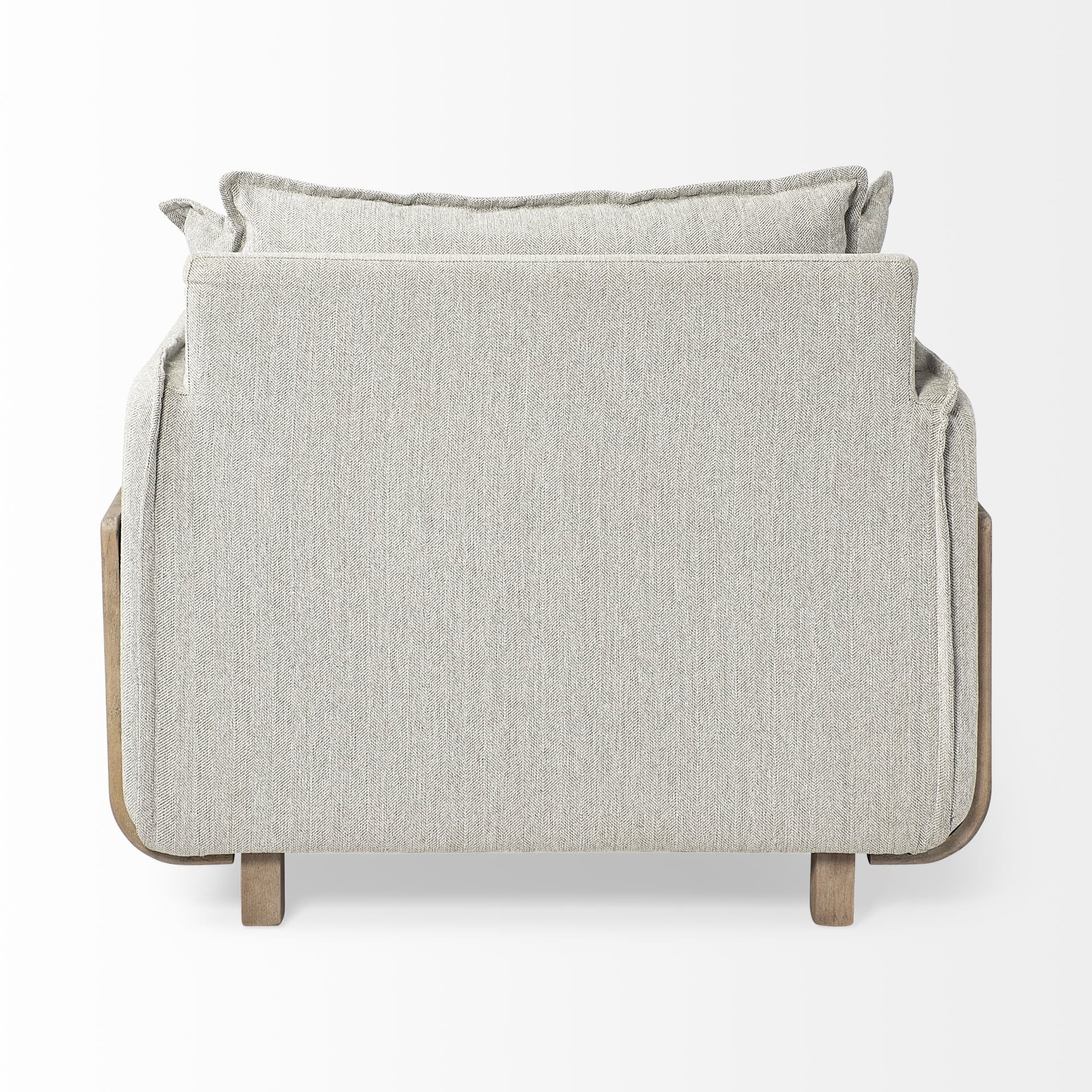 Roy II Frost Gray Upholstered and Brown Wood Frame Arm Chair — product photograph