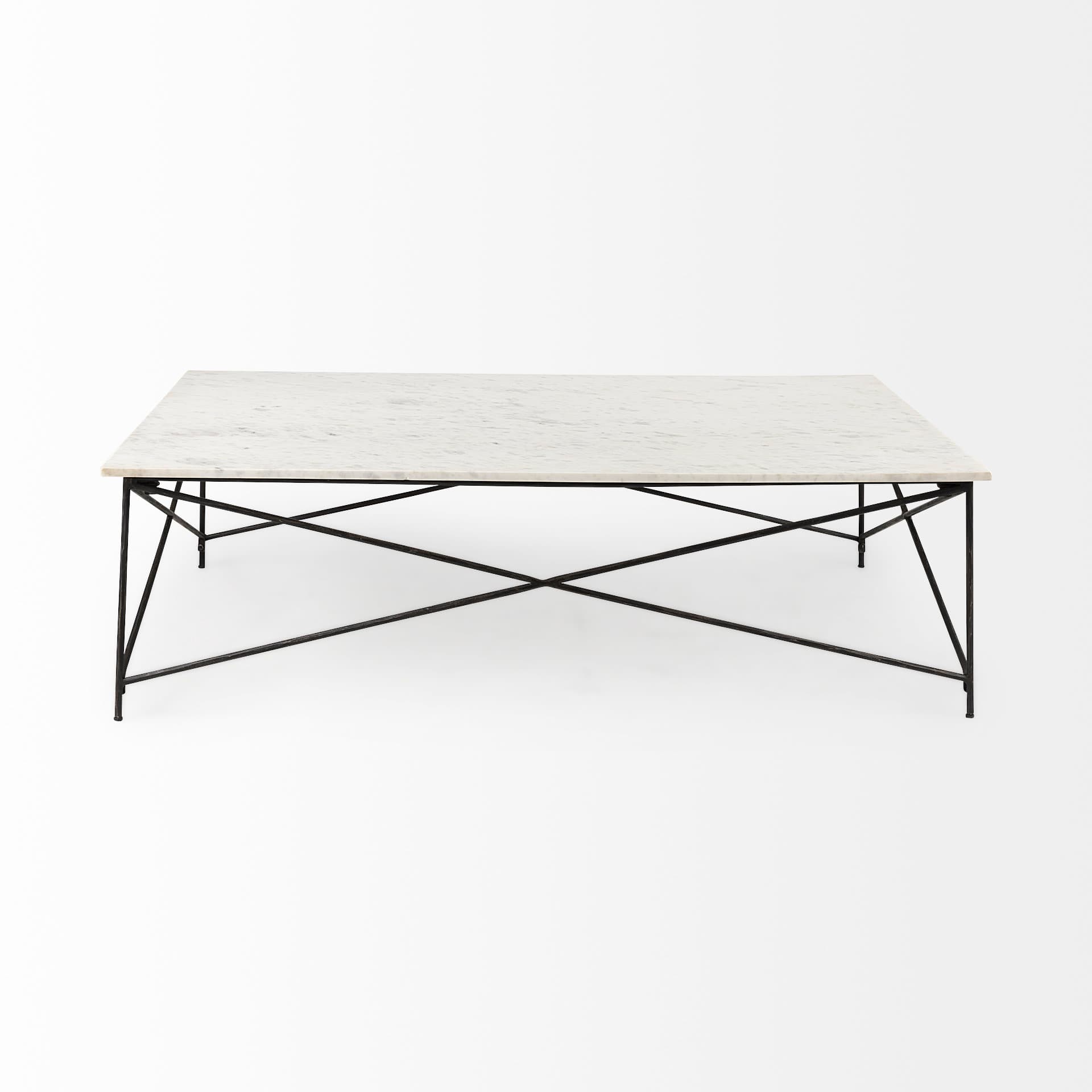 Lorlei I 53.0 X 35.0 X 15.5 White Marble Top W/ X-Shaped Gray Iron Base Coffee Table — product photograph