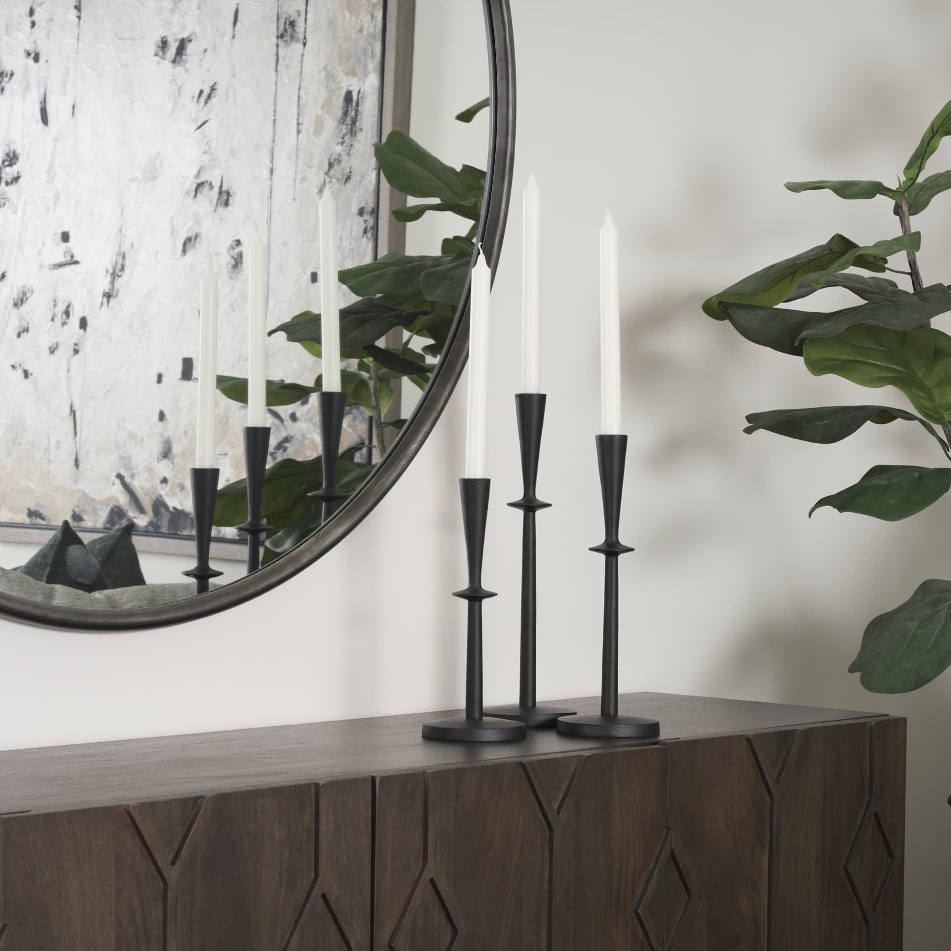 Qwin Matte Black Cast Aluminum Short Candle Holder — product photograph
