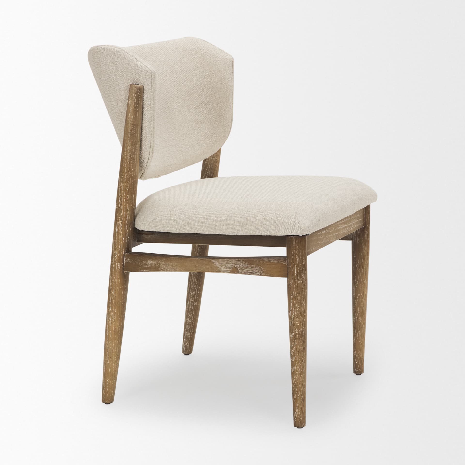 Cline Curved Back Dining Side Chair | Cream Fabric w/ Brown Wood — product photograph