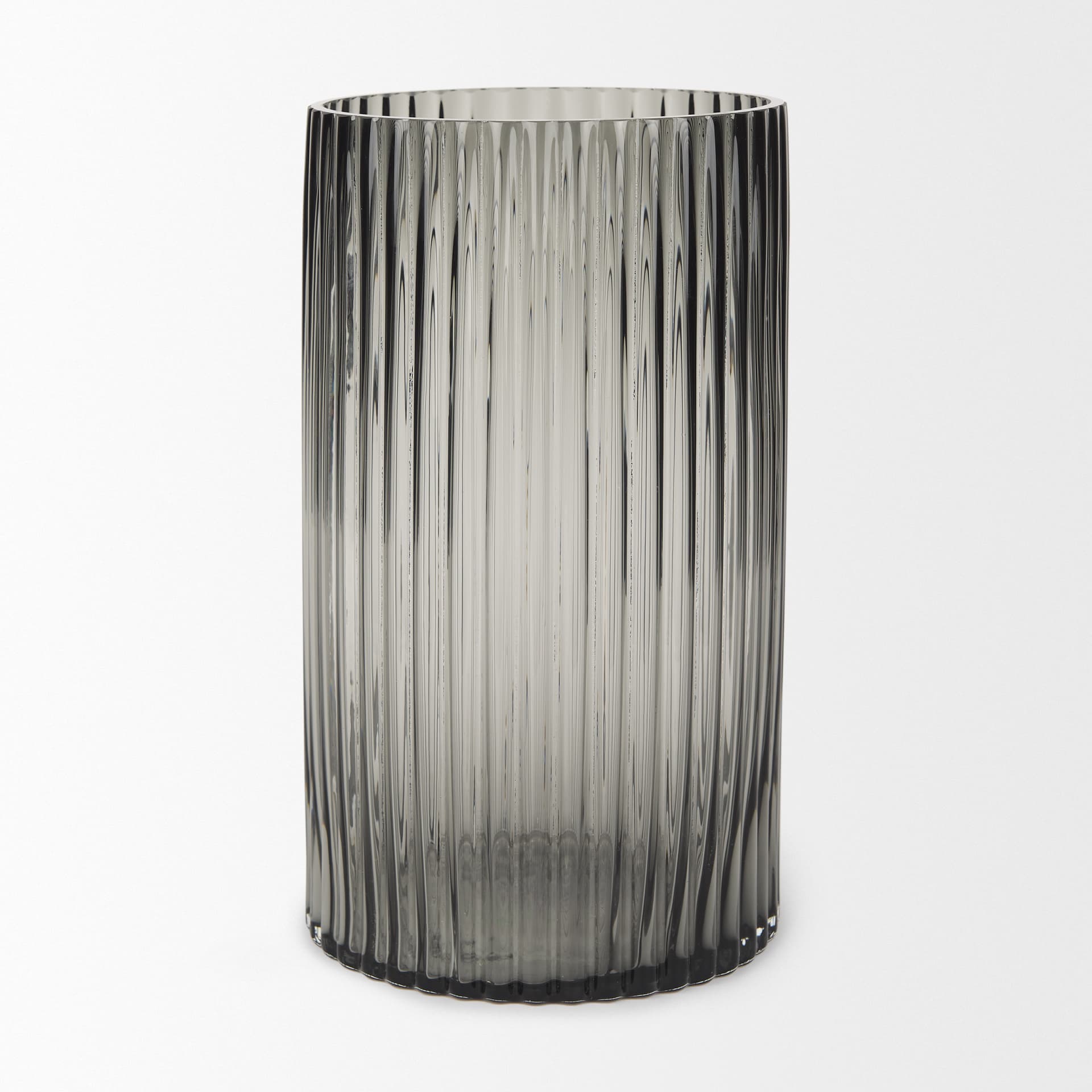Dawn 11.4" Ribbed Smoke Gray Glass Vase — product photograph