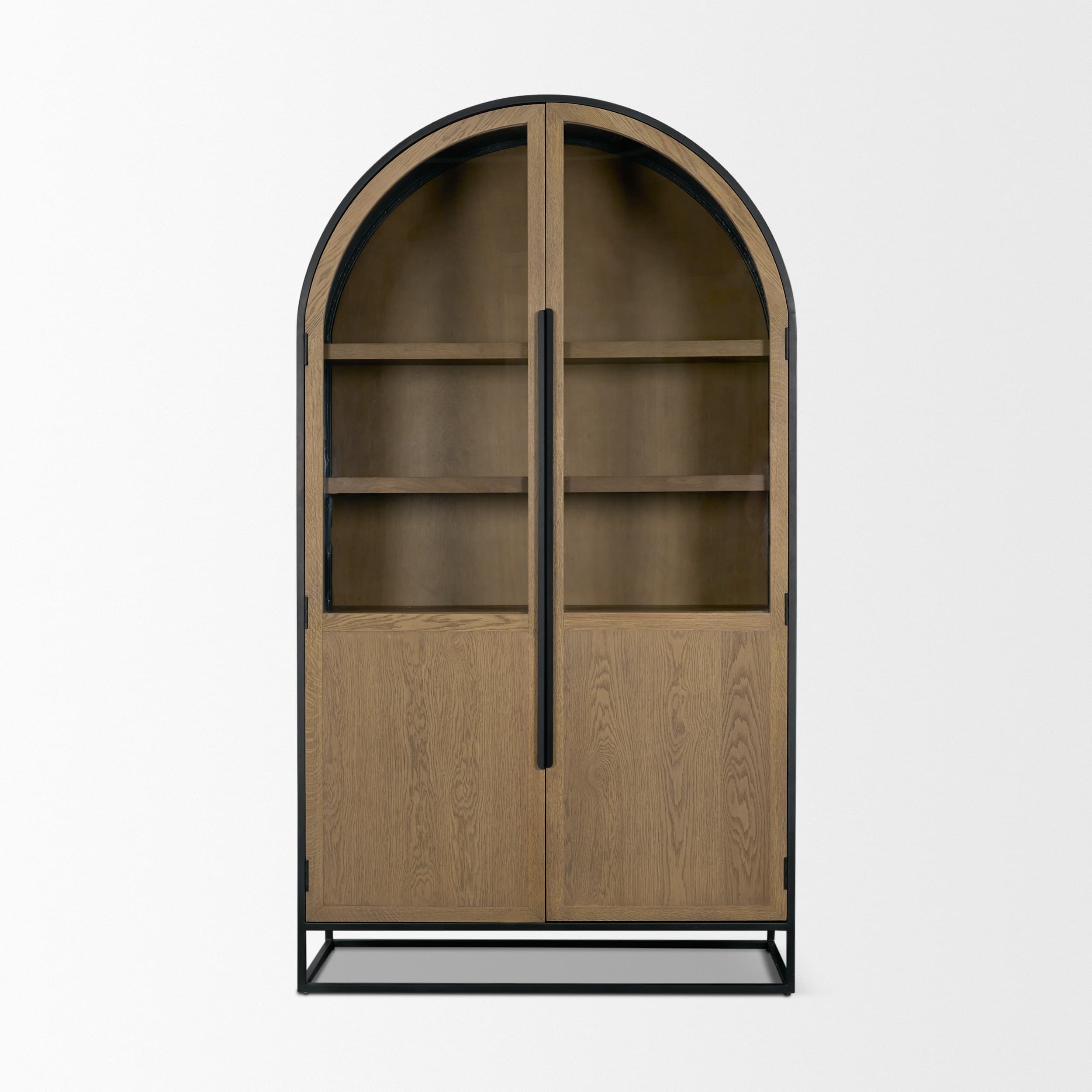 Sloan 47.5W x 80.5H Light Brown W/Black Metal Frame Arched Cabinet — product photograph