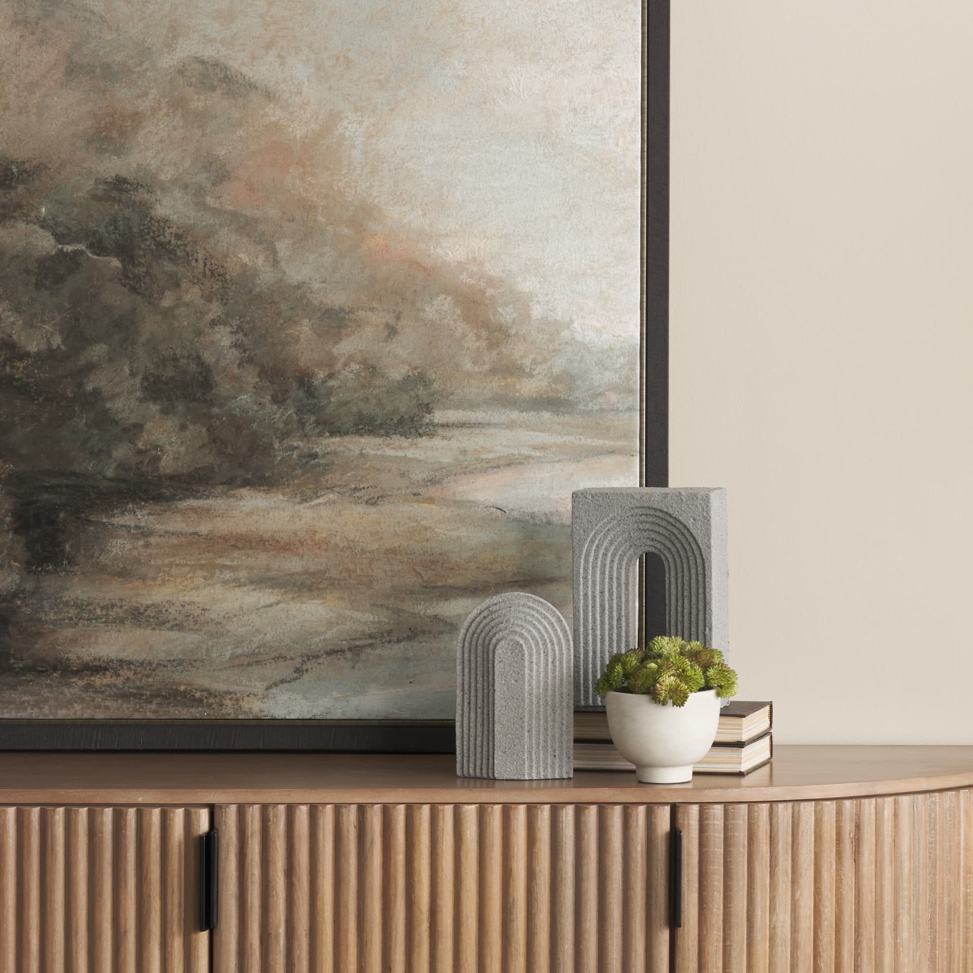 Kael Resin Textured Sandstone Decorative Object — in a styled room