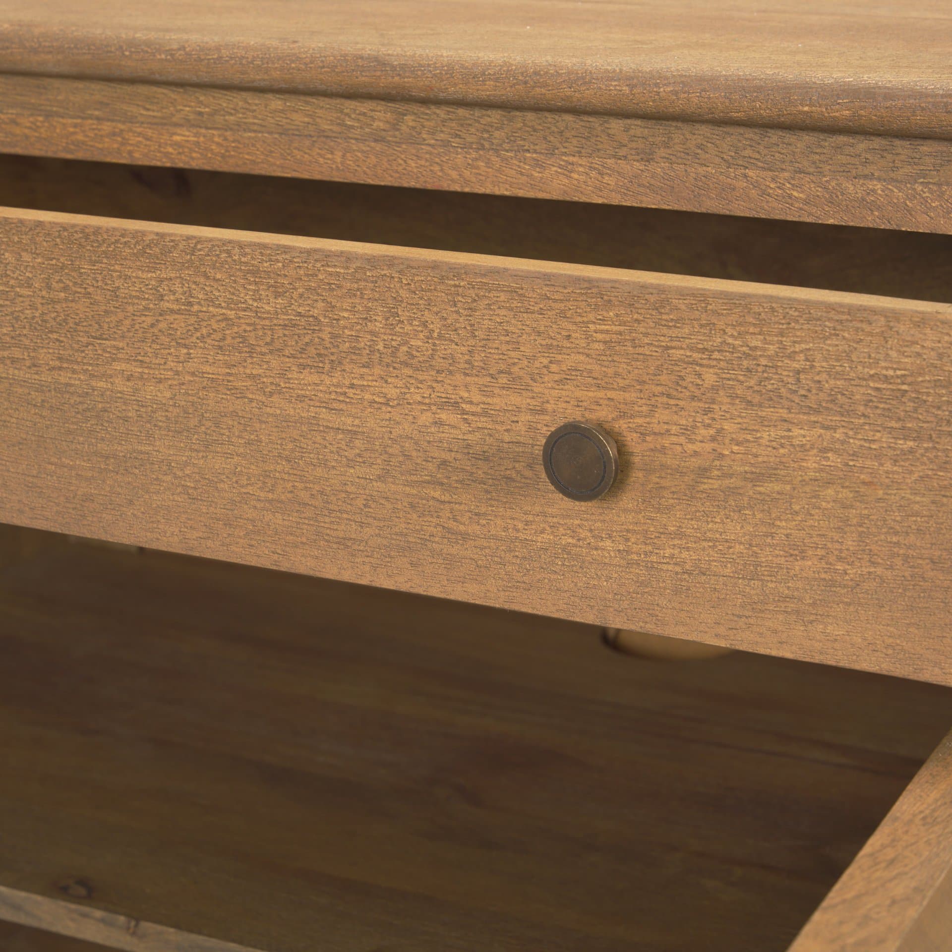 Baron Light Brown Solid Wood w/ Gunmetal Knobs 2-Door Accent Cabinet — product photograph
