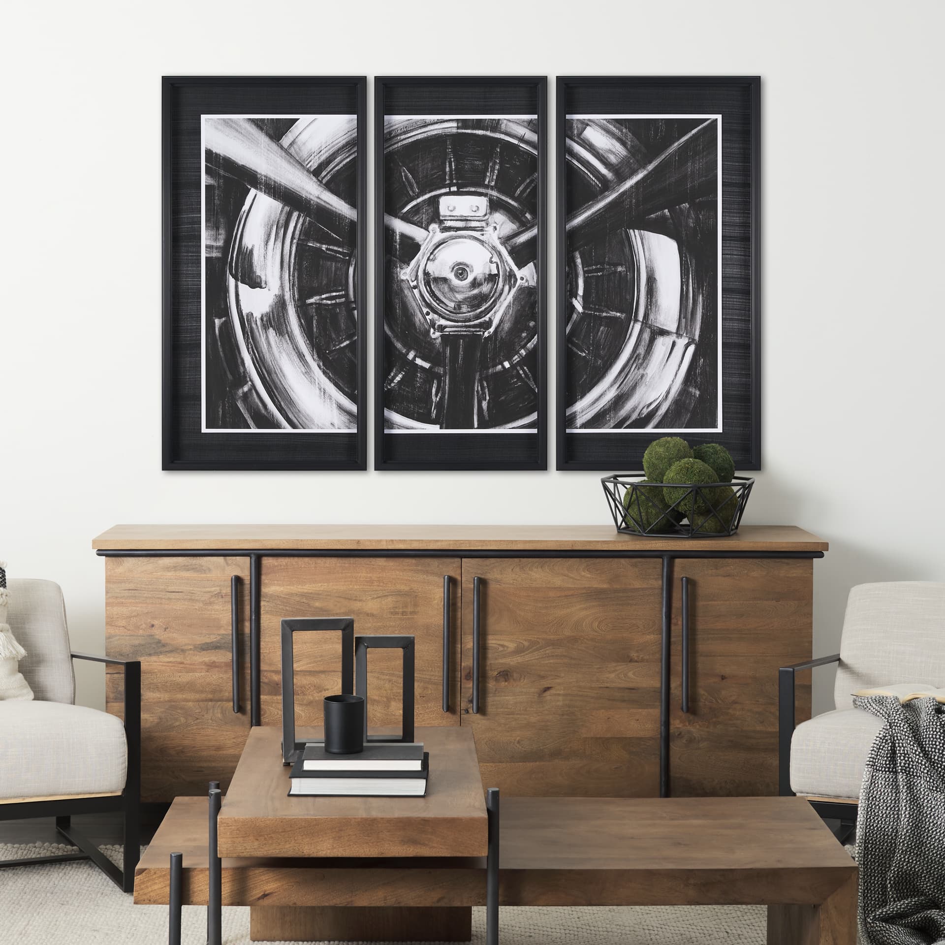 Vintage Propeller I by Ethan Harper a Hand Embelished Textured Framed Art Print Matted under Glass — in a styled room