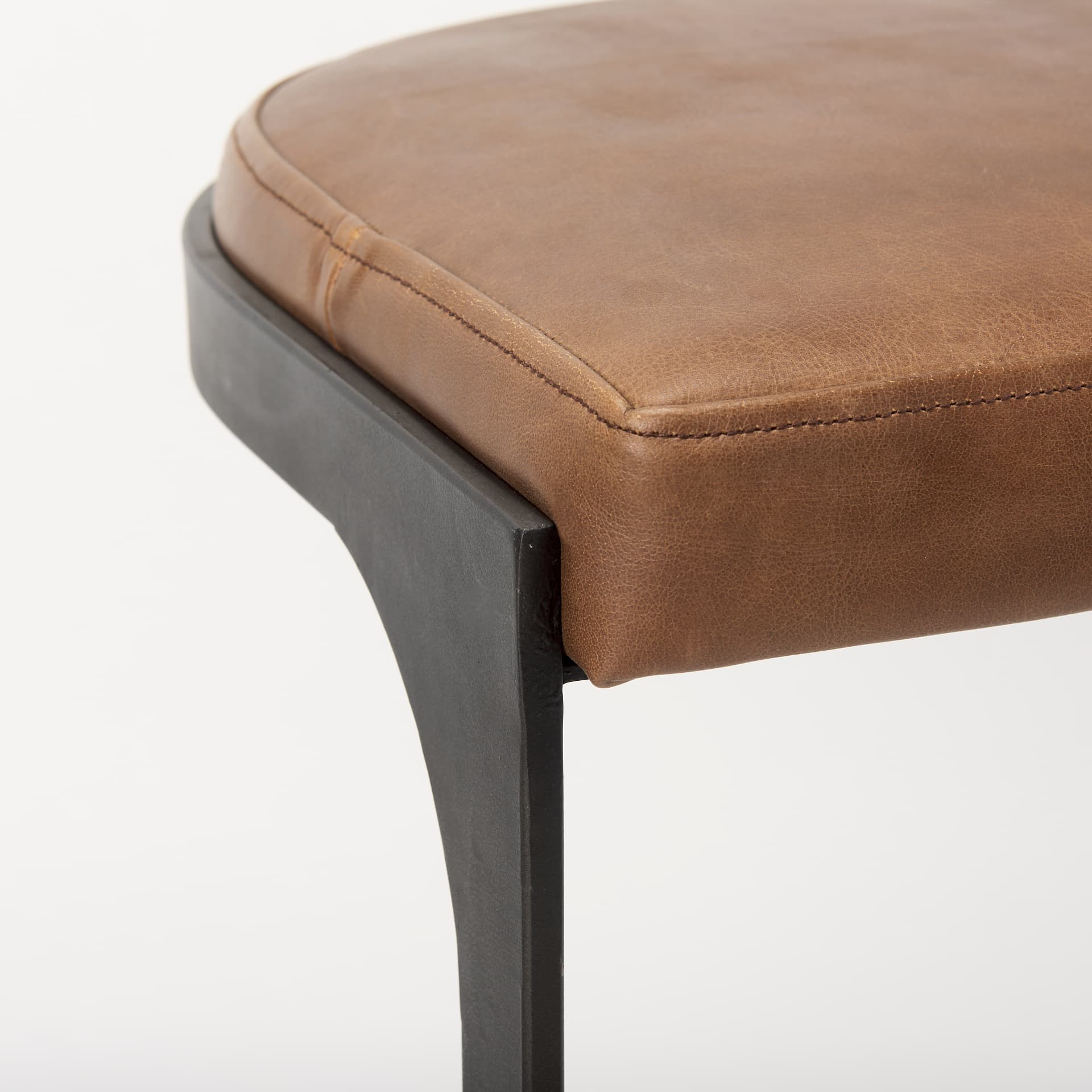Tyson Backless 27.5in Seat Counter Stool | Brown Leather w/ Metal — product photograph