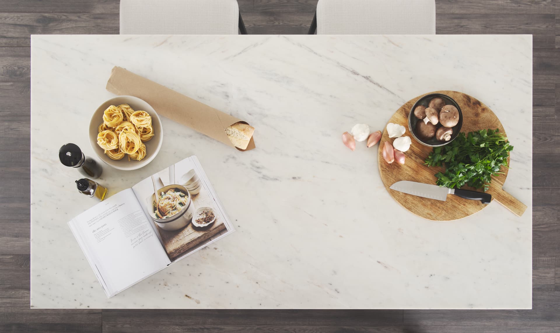 Amika White Marble Top Black Metal Base Kitchen Island — product photograph