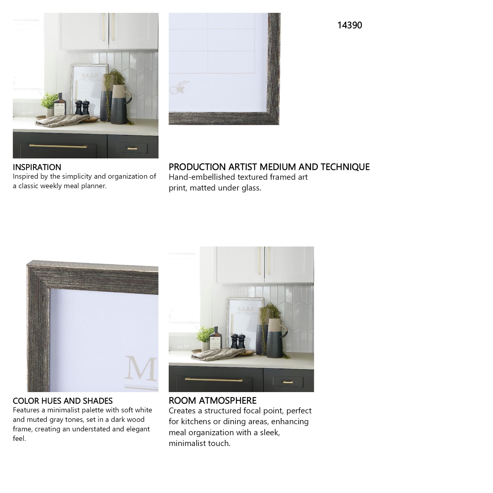 MENU I by Mercana Studio a Hand Embellished Textured Framed Art Print Matted under Glass — in a styled room