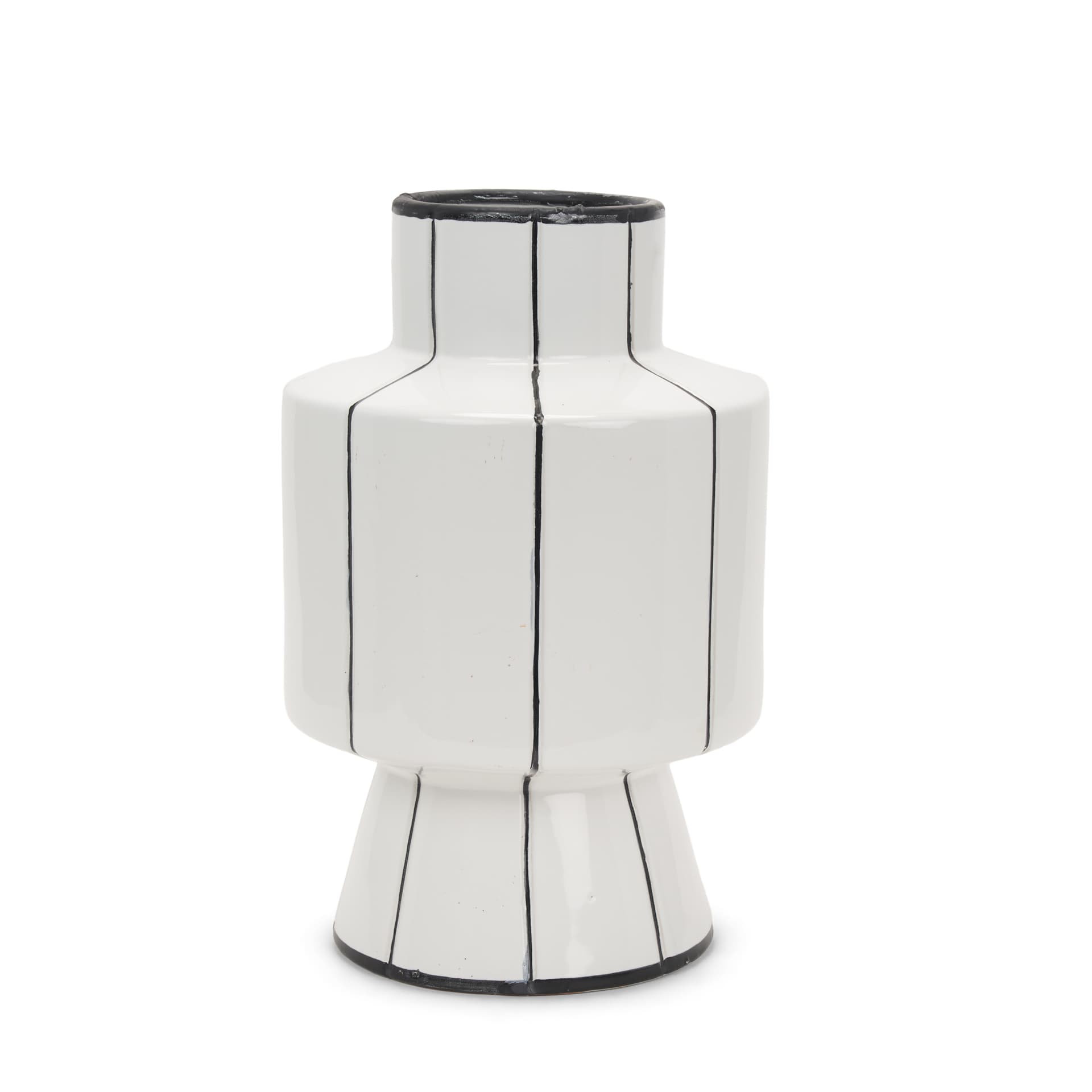 Dinah Large White w/ Black Stripes Ceramic Vase — product photograph