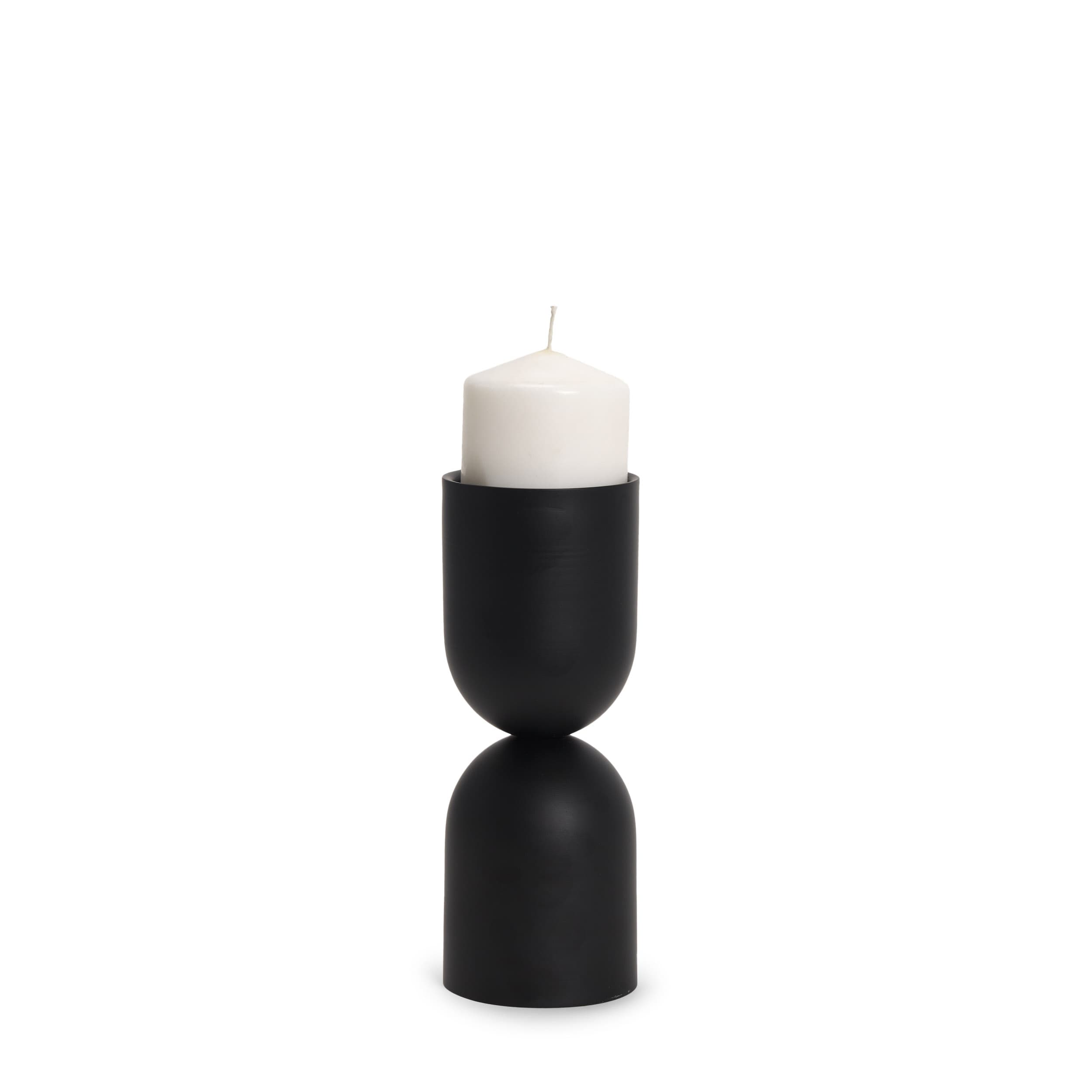 Qamra Short Black Metal Pillar Candle Holder — product photograph