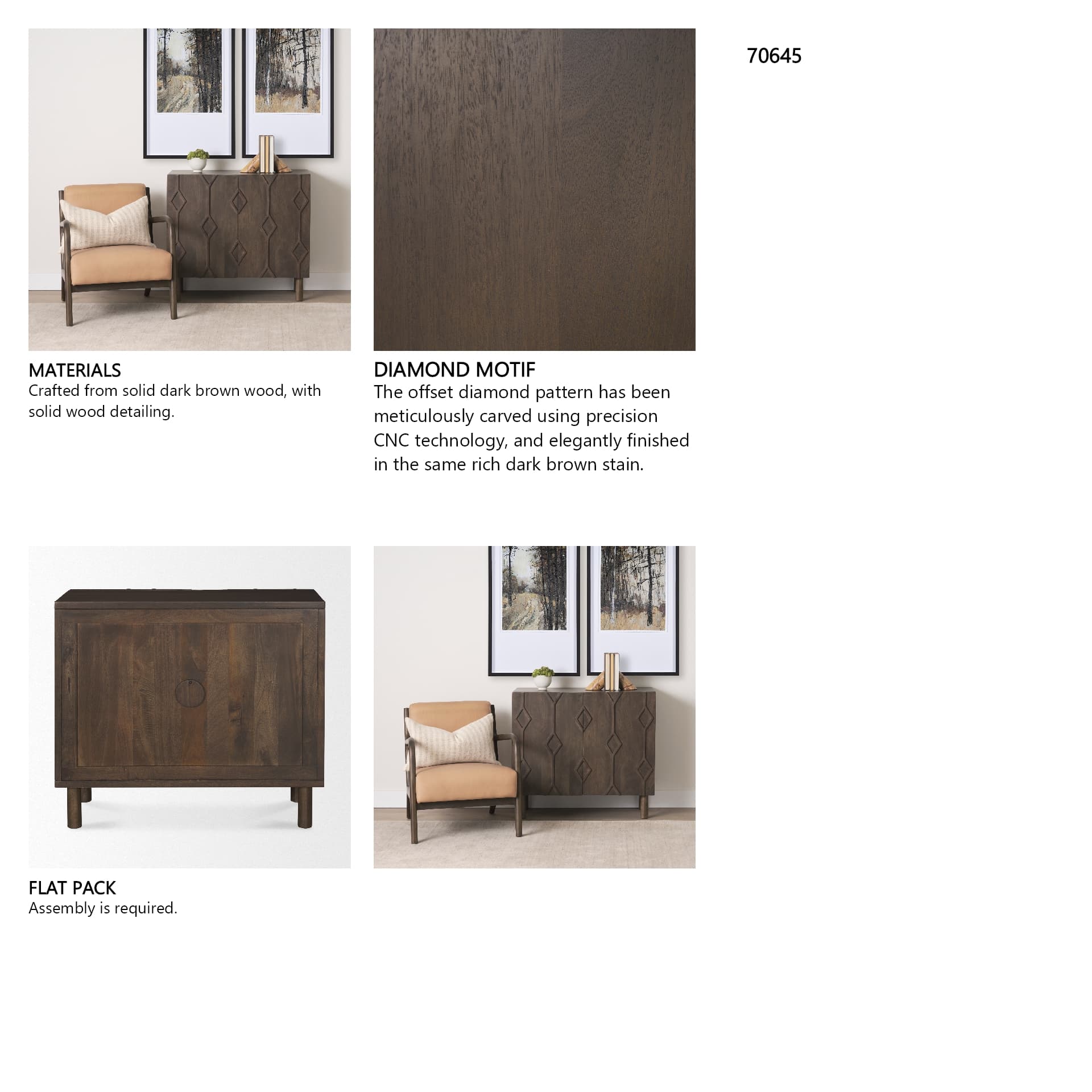 Heera Dark Brown Diamond Motif w/ Shelf Accent Cabinet — in a styled room