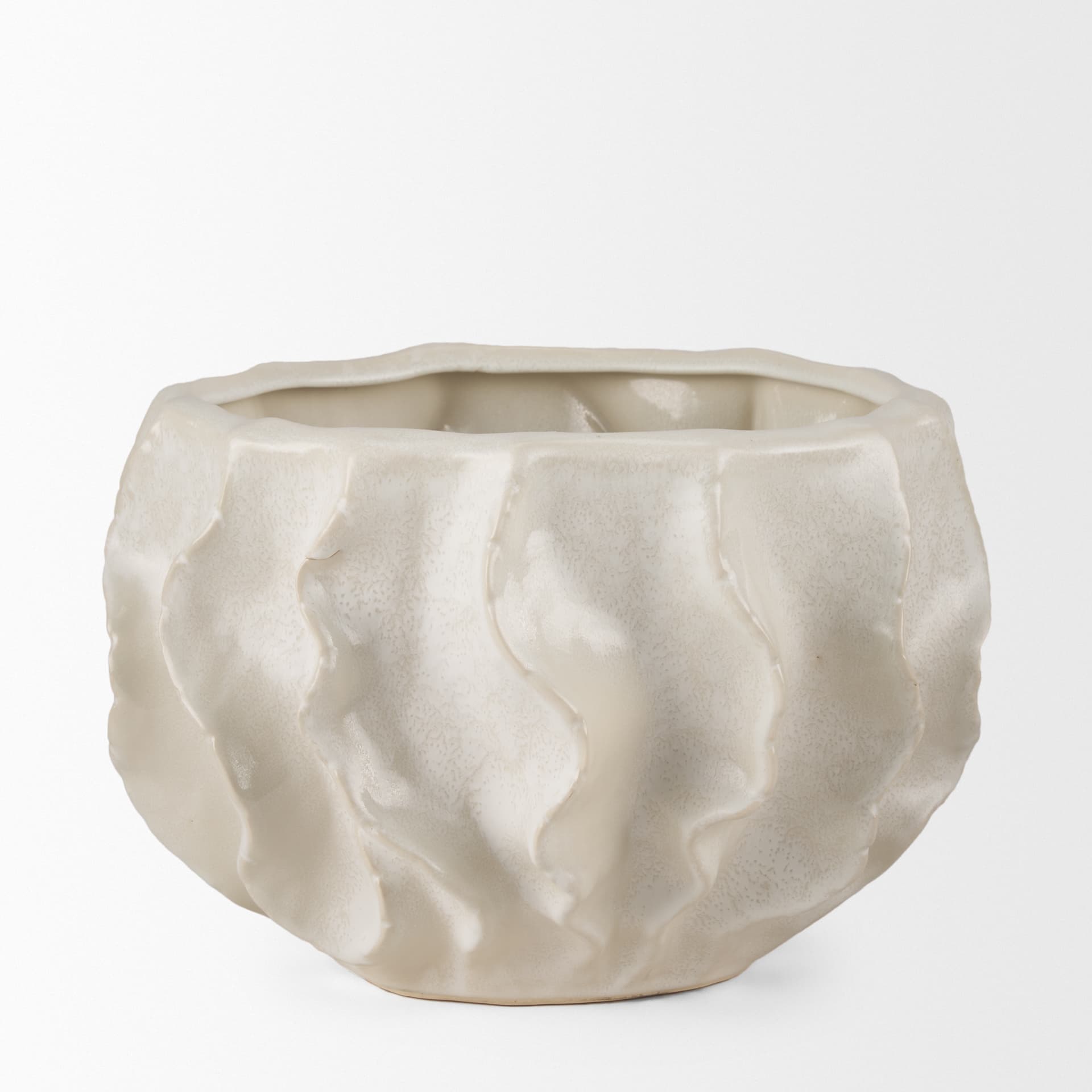 Vahn Sculptural Cream Glazed Decorative Ceramic Bowl — product photograph