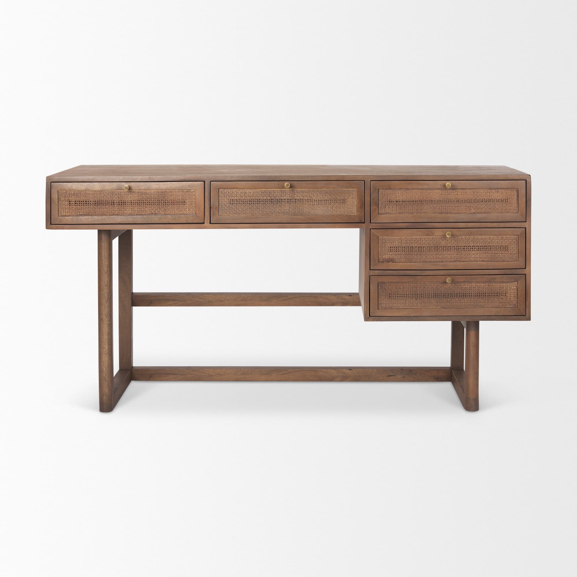 Grier 60" Medium Brown Solid Wood W/ Cane Office Desk — product photograph