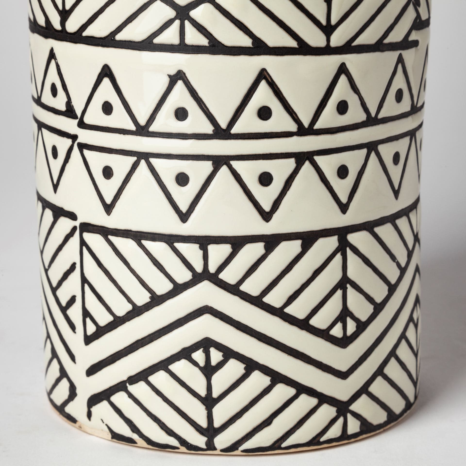 Uhura II Large Cream Black Patterned Cylindrical Ceramic Vase — product photograph