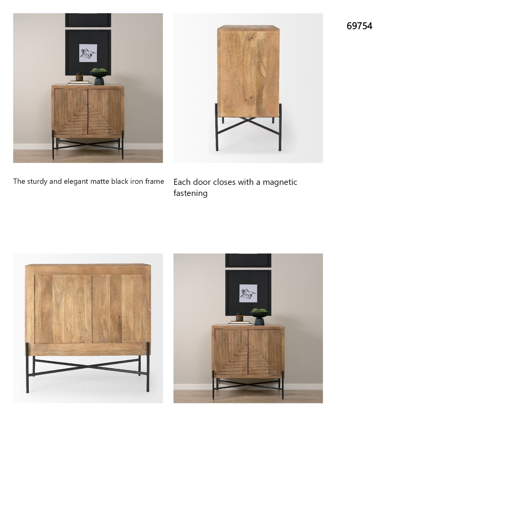 Cairo 36.0L x 19.5W x 36.0H 2 Door Wood and Metal Cabinet — in a styled room