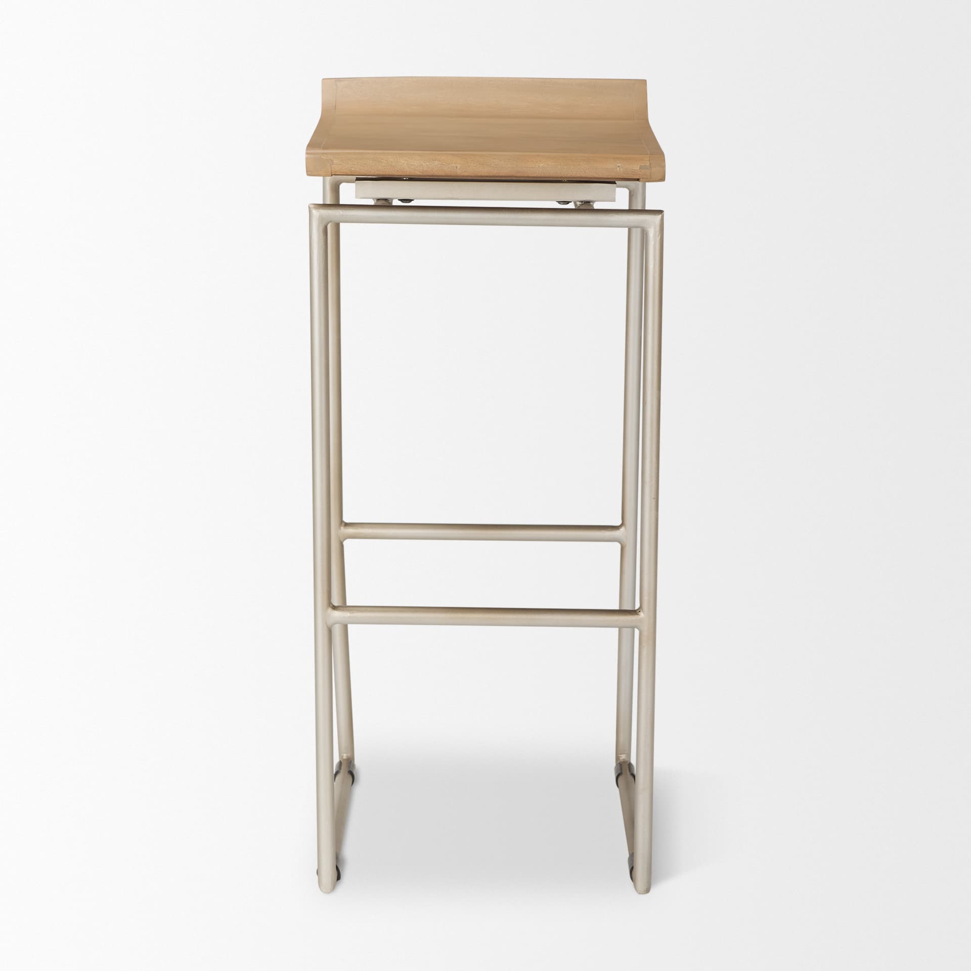 Givens Low Back 32in Seat Bar Stool | Brown Wood w/ Silver Metal — product photograph