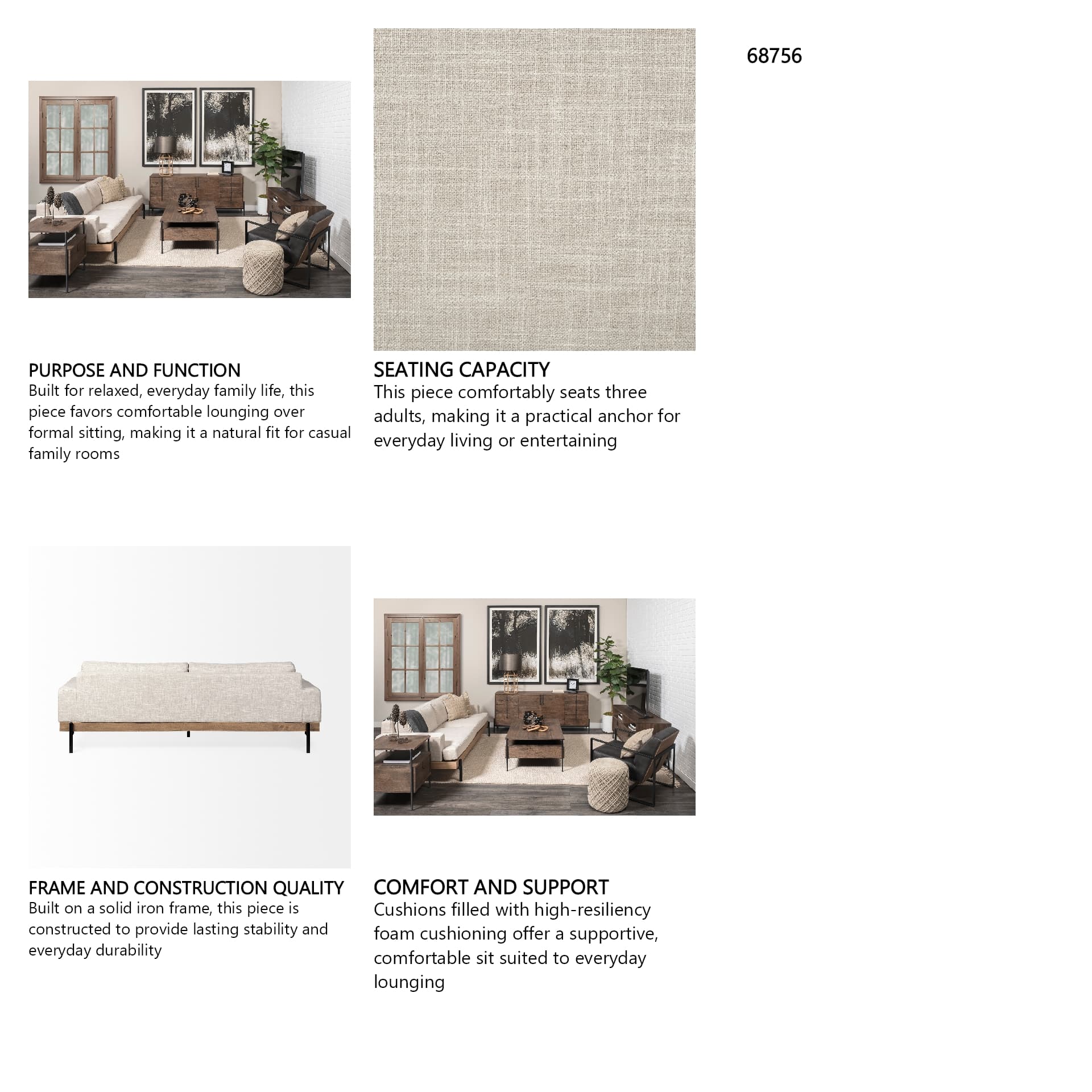Colburne II 95" Beige Upholstered Three Seater Sofa — in a styled room