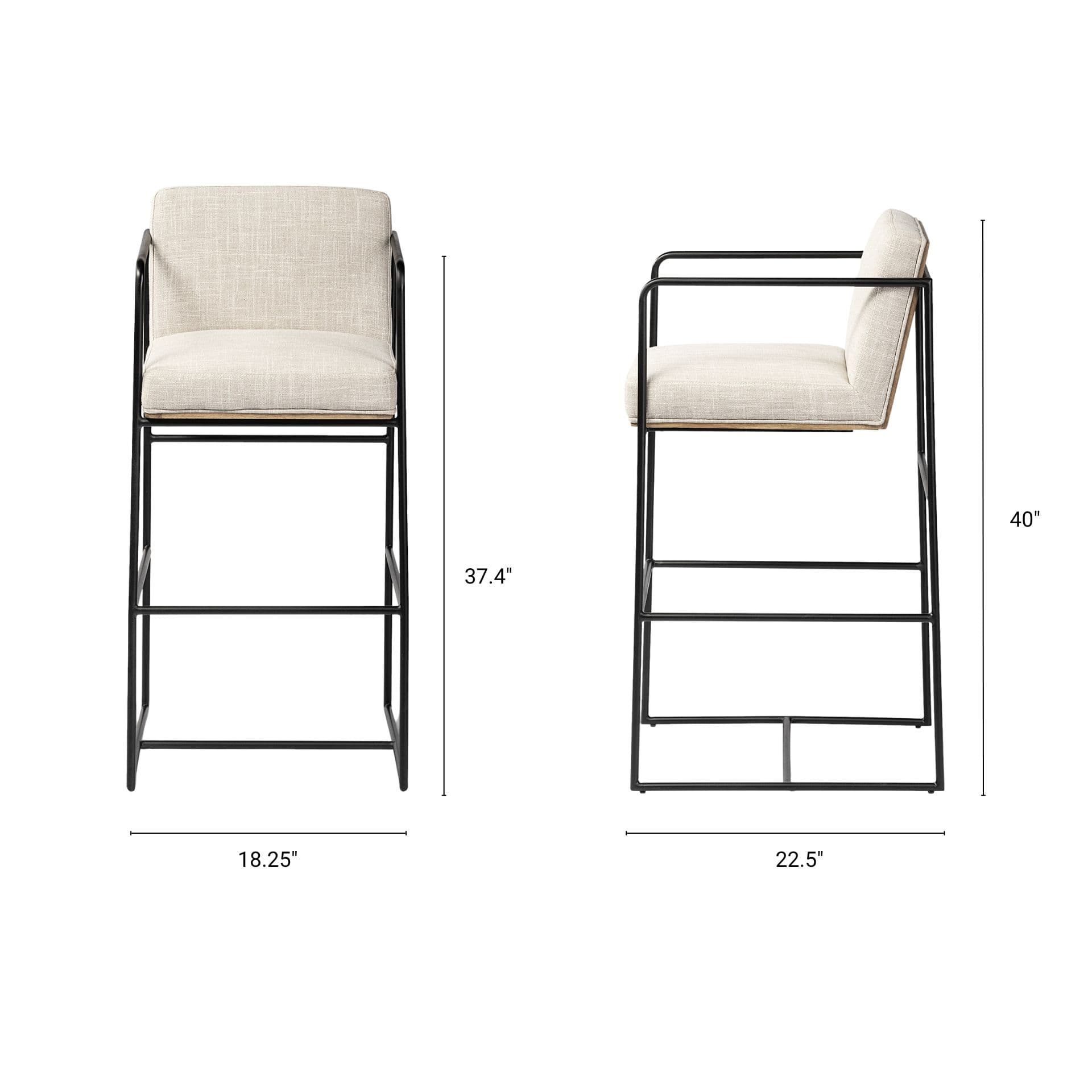 Stamford Backless 40in Seat Bar Stool | Beige Fabric w/ Black Metal — product photograph