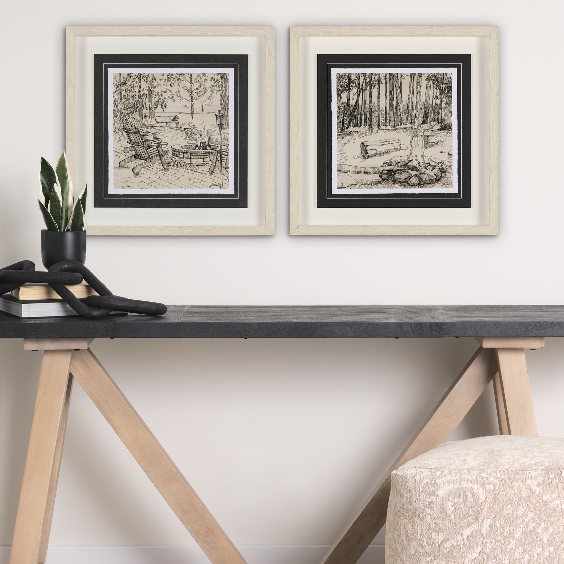 Fireside III by Mercana Studio a Hand Embellished Textured Framed Art Print Matted under Glass — in a styled room