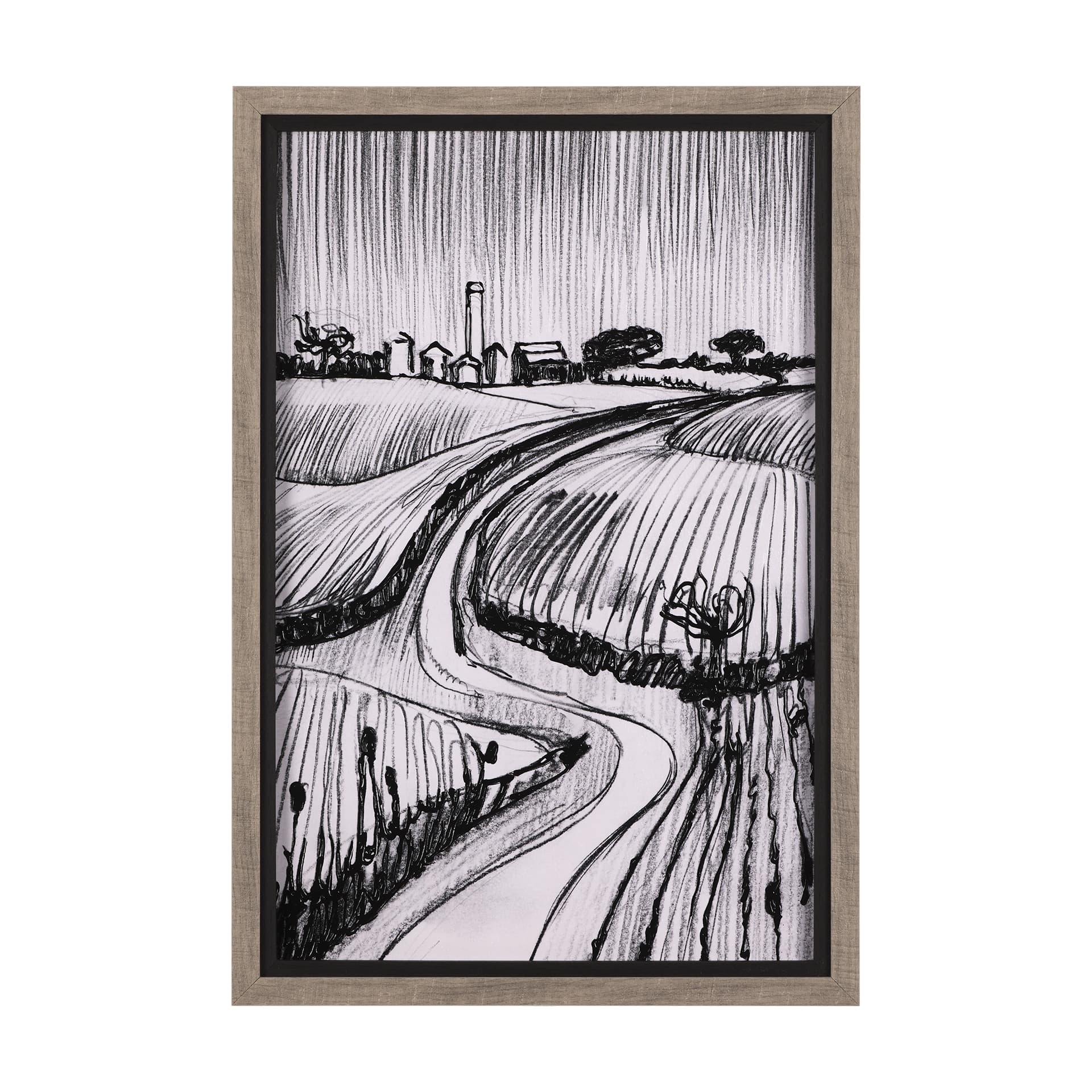 Rural Sketch-II by Mercana Studio a Hand Embellished Textured Framed Art Print — product photograph