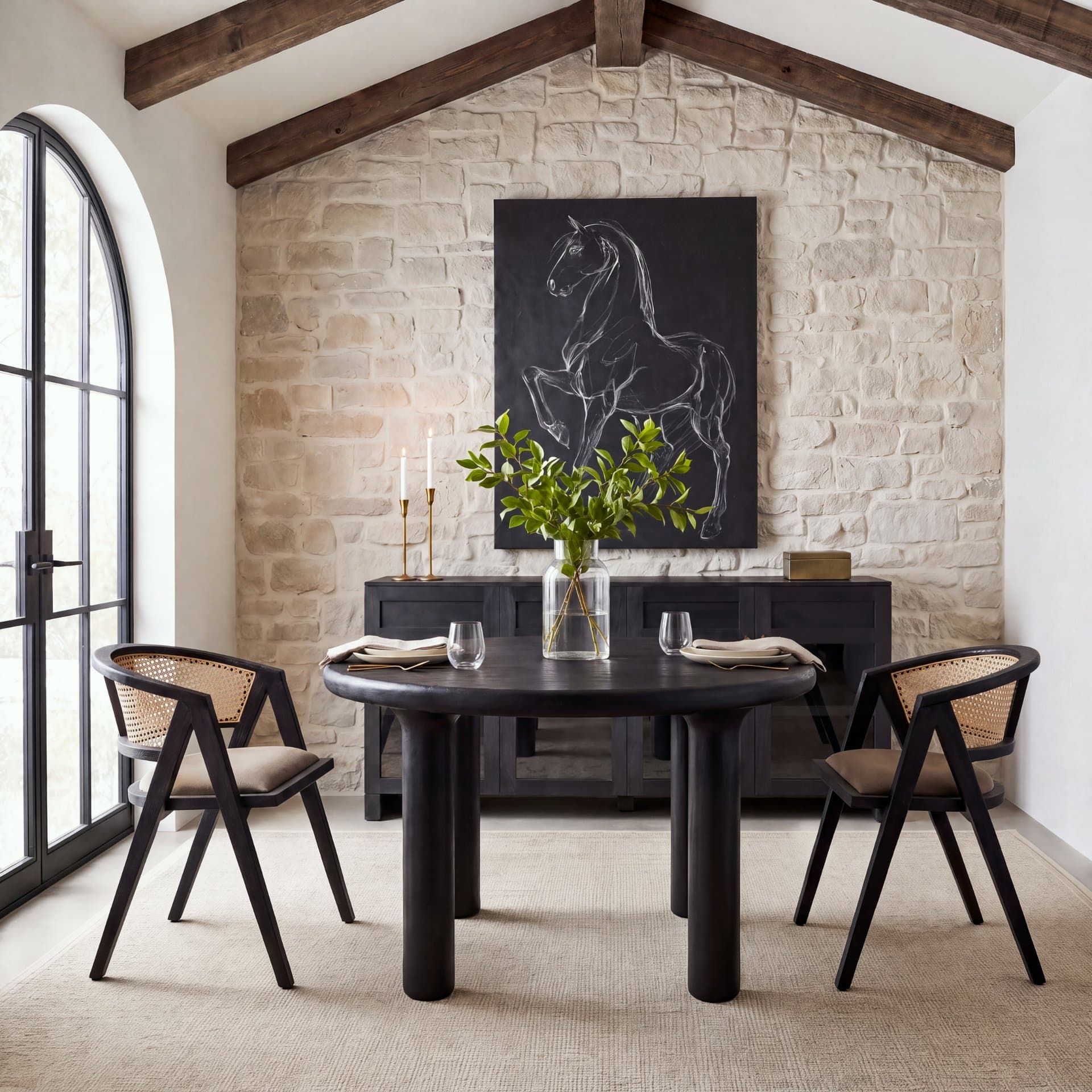 Suri Black Wood w/ Glass 4-Door Closed Sideboard — product photograph