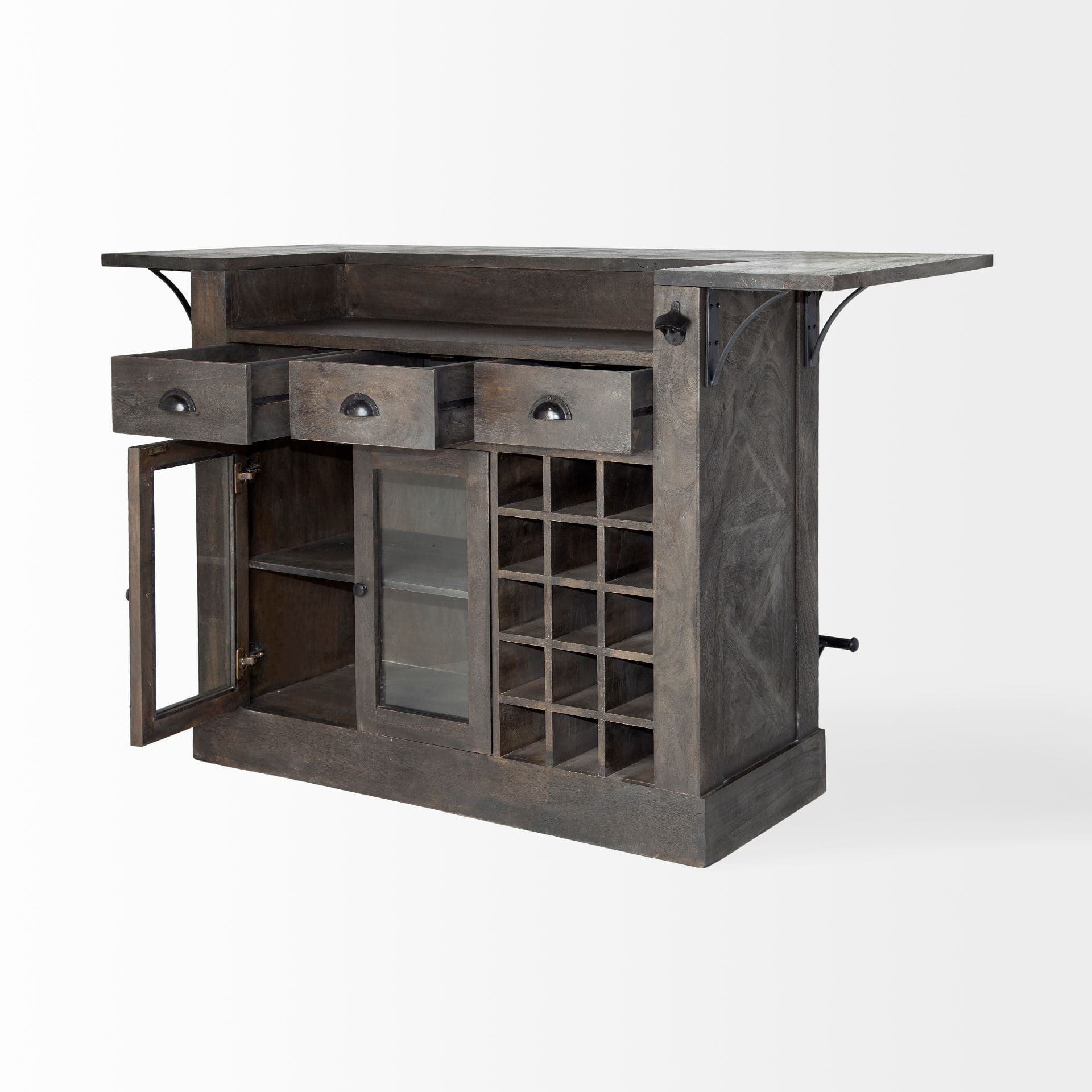 Cheers Dark Brown Solid Wood Wine Bottle Storage Kitchen Island — product photograph