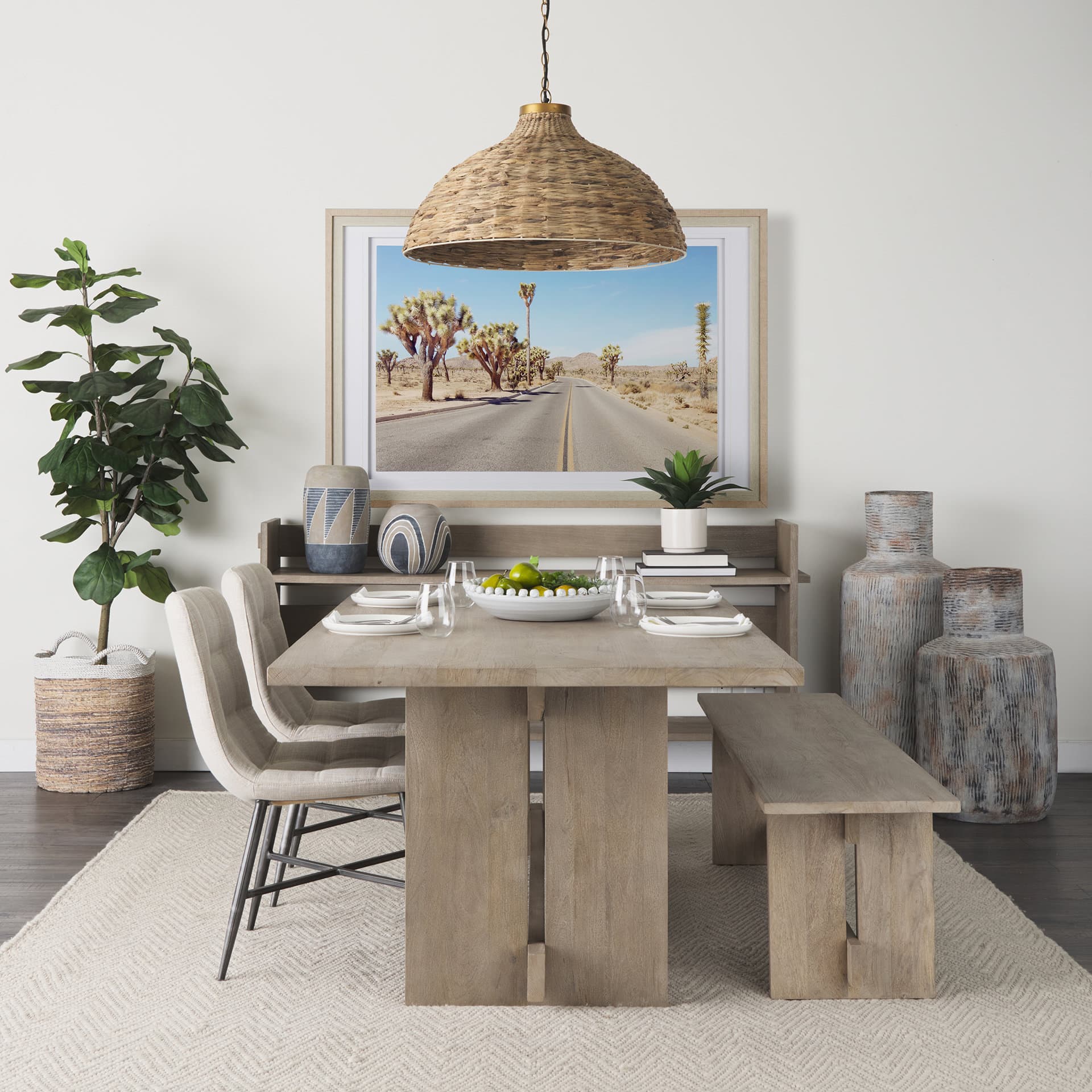 Aida Light Gray Wood Console Table — in a styled room