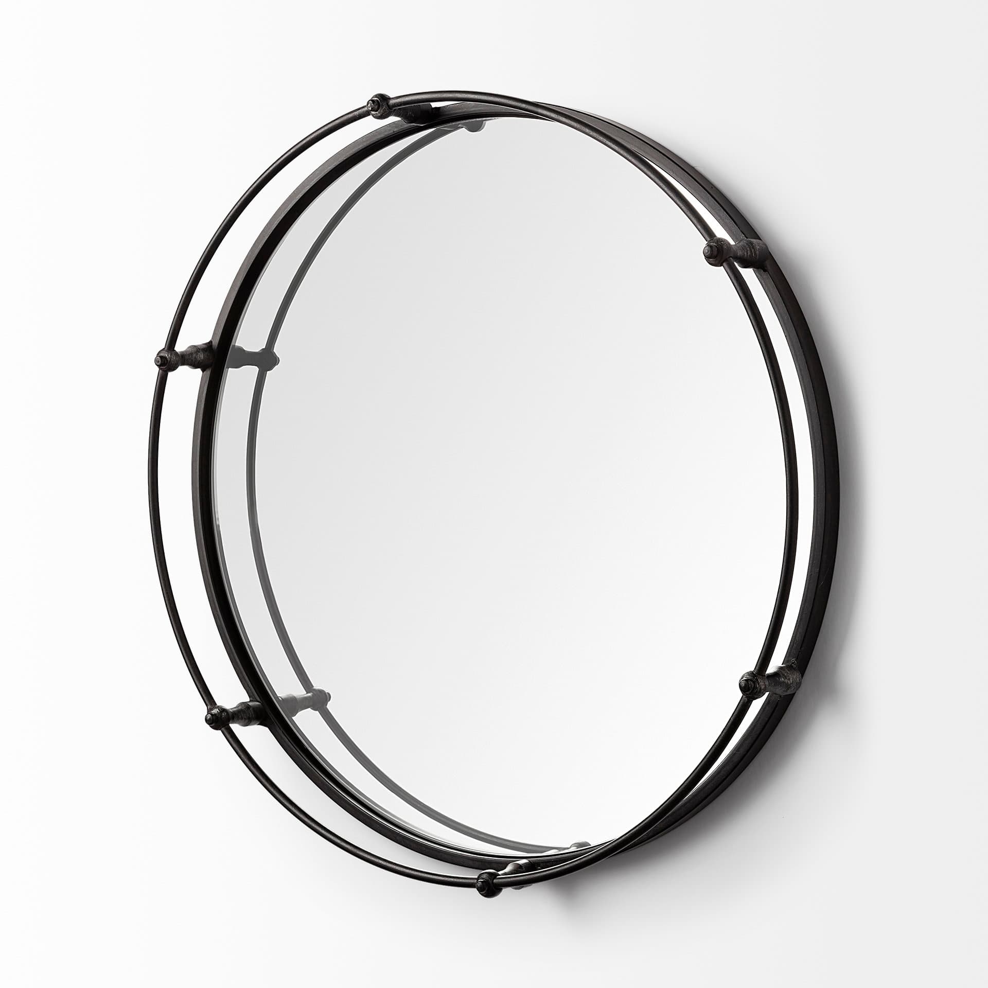 Kimbel 24L x 24W Black Metal Mirrored Base Round Tray — product photograph